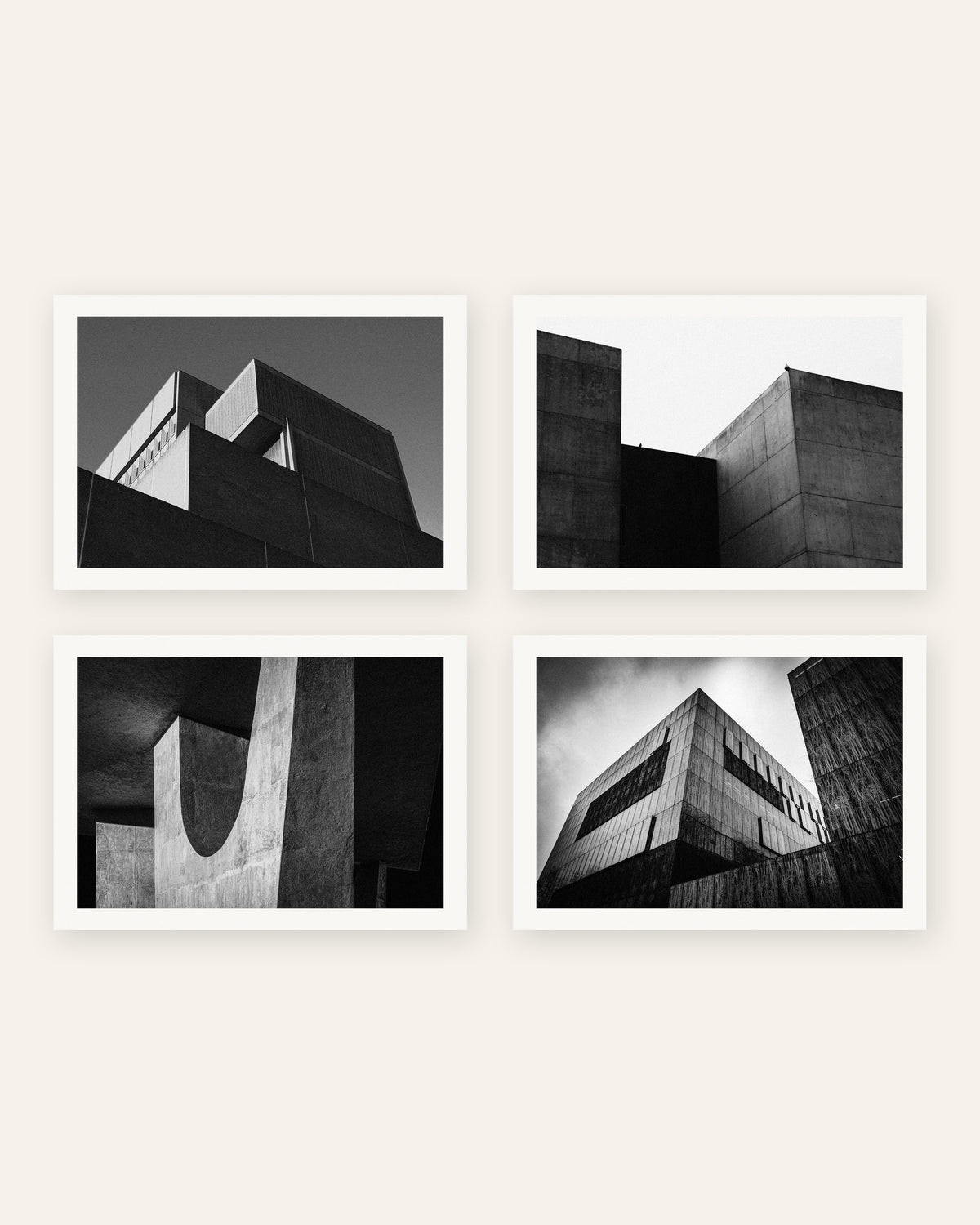 Brutalism-posters, set med 4: minimalistiska betongvolymer, utan ram