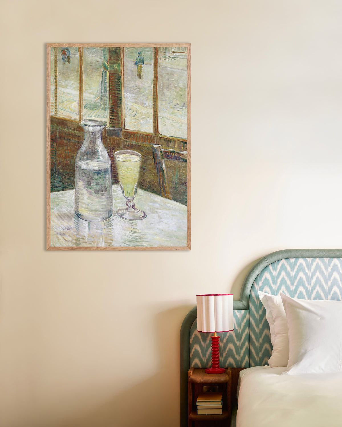 Poster av Cafébord med absint (1887) av Vincent van Gogh, med ram i naturträ