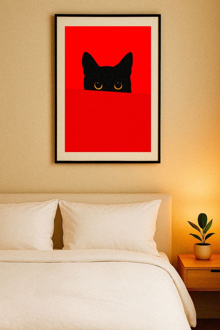 Katt bakom en röd vägg - Affisch
