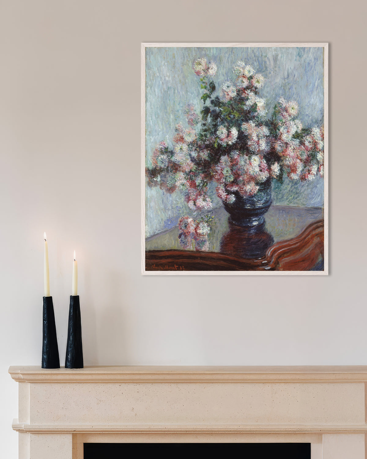 Poster Krysantemum (1882) av Claude Monet med vit träram
