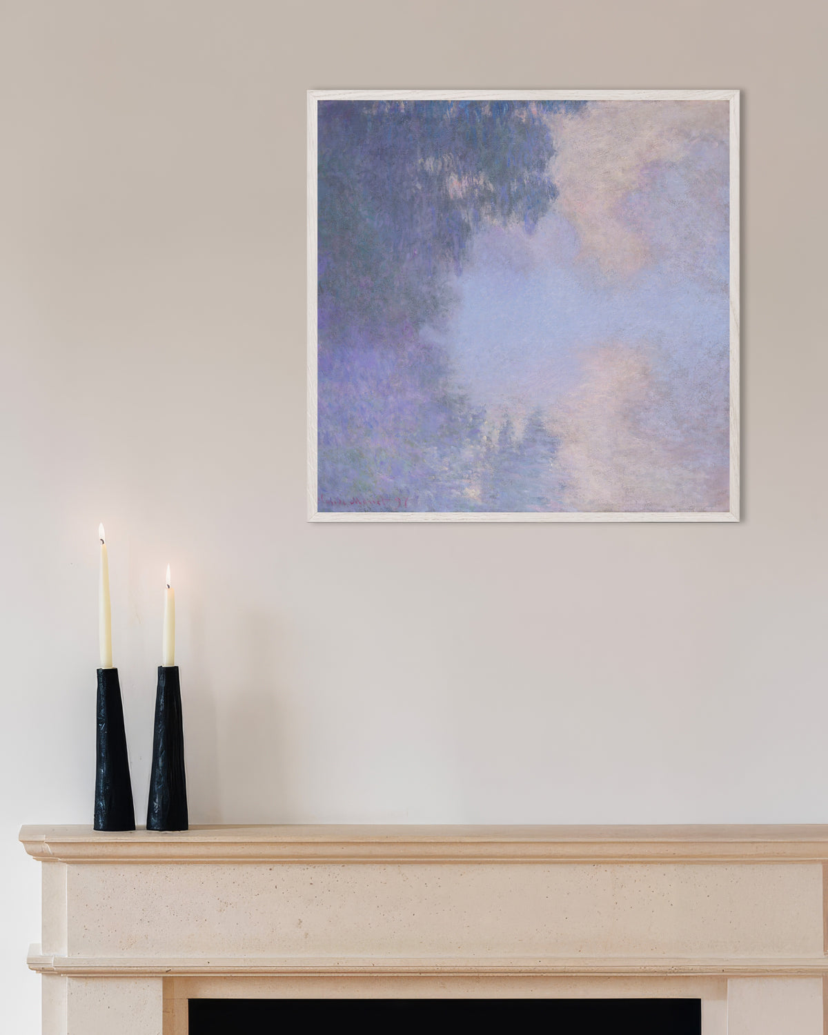 Poster Seines sidoarm nära Giverny, dimma (1897) av Claude Monet med vit träram