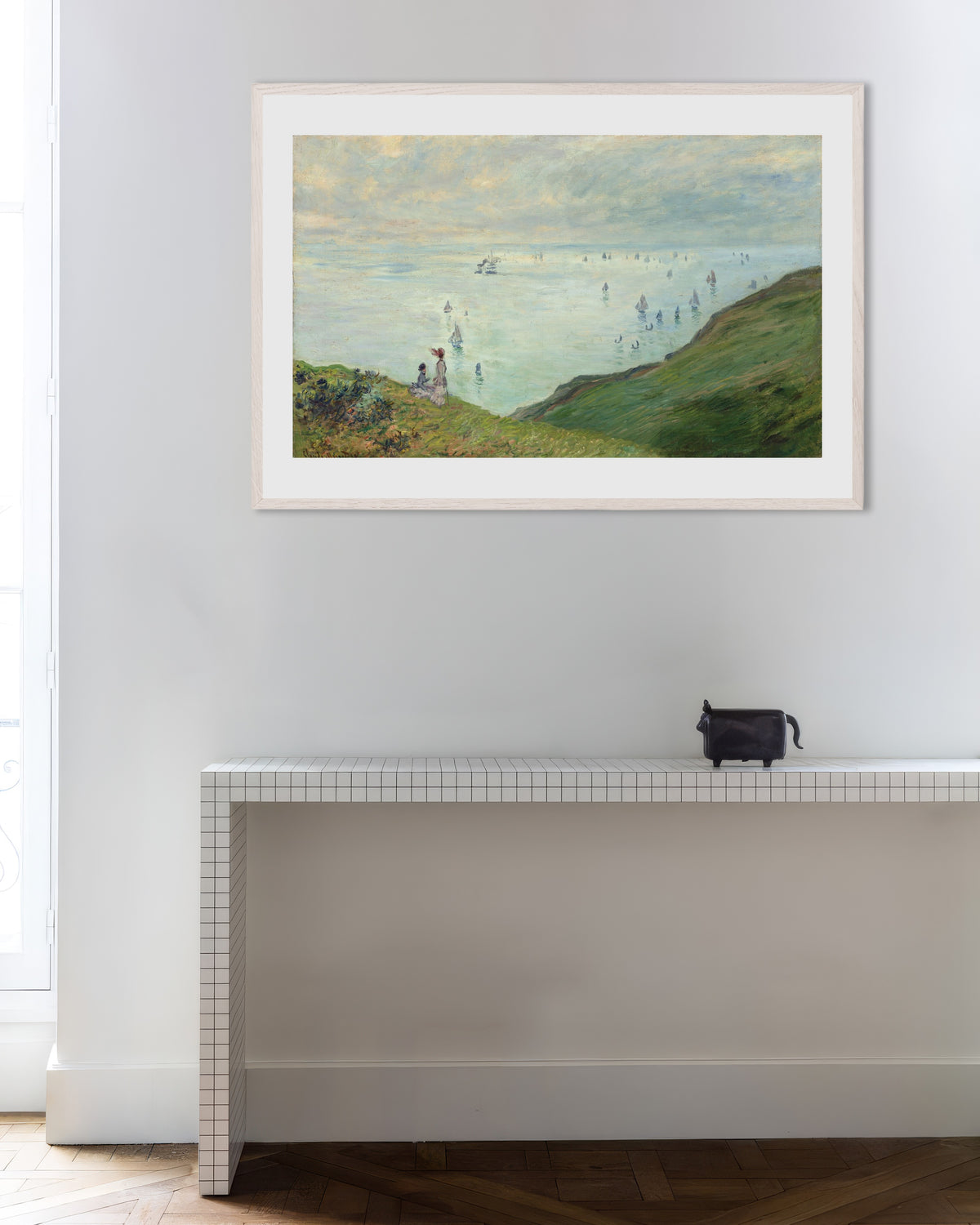 Poster Klippor vid Pourville (1882) av Claude Monet med vit träram