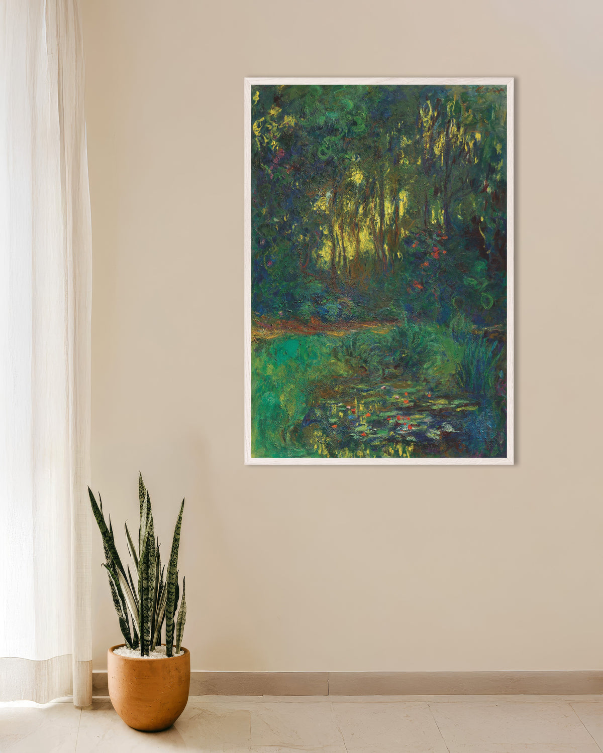 Poster Hörn av näckrosdammen (1918–1919) av Claude Monet med vit träram