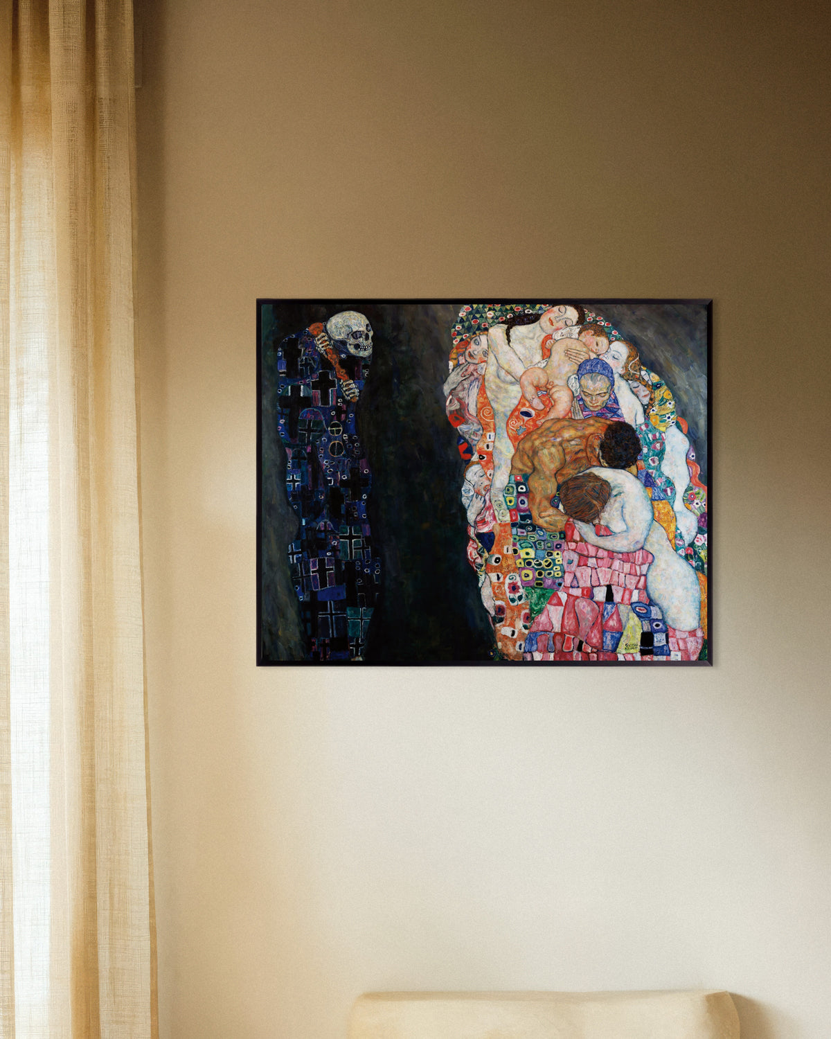 Poster med Död och liv (1910–1915) av Gustav Klimt, med metallram