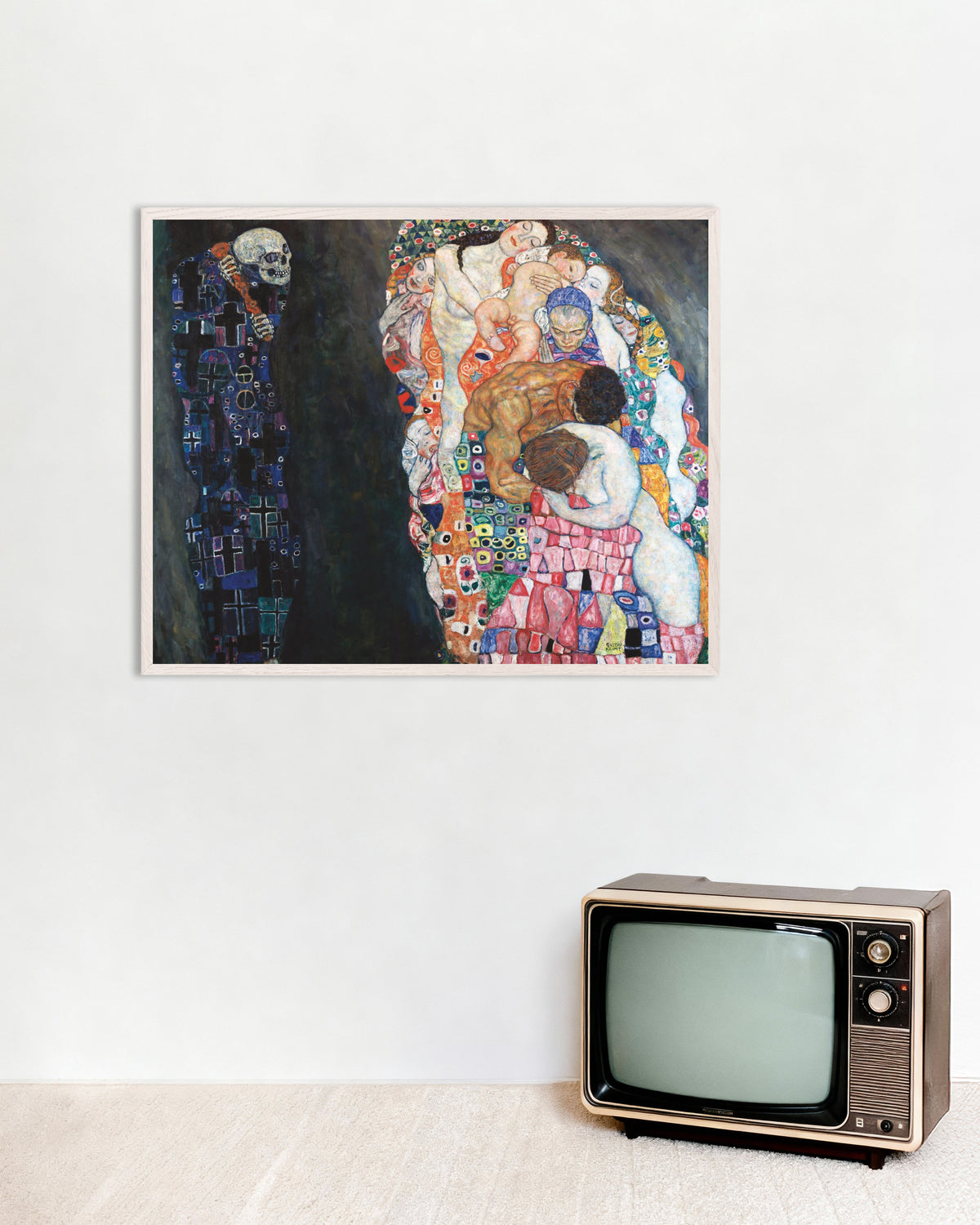 Poster med Död och liv (1910–1915) av Gustav Klimt, med vit träram