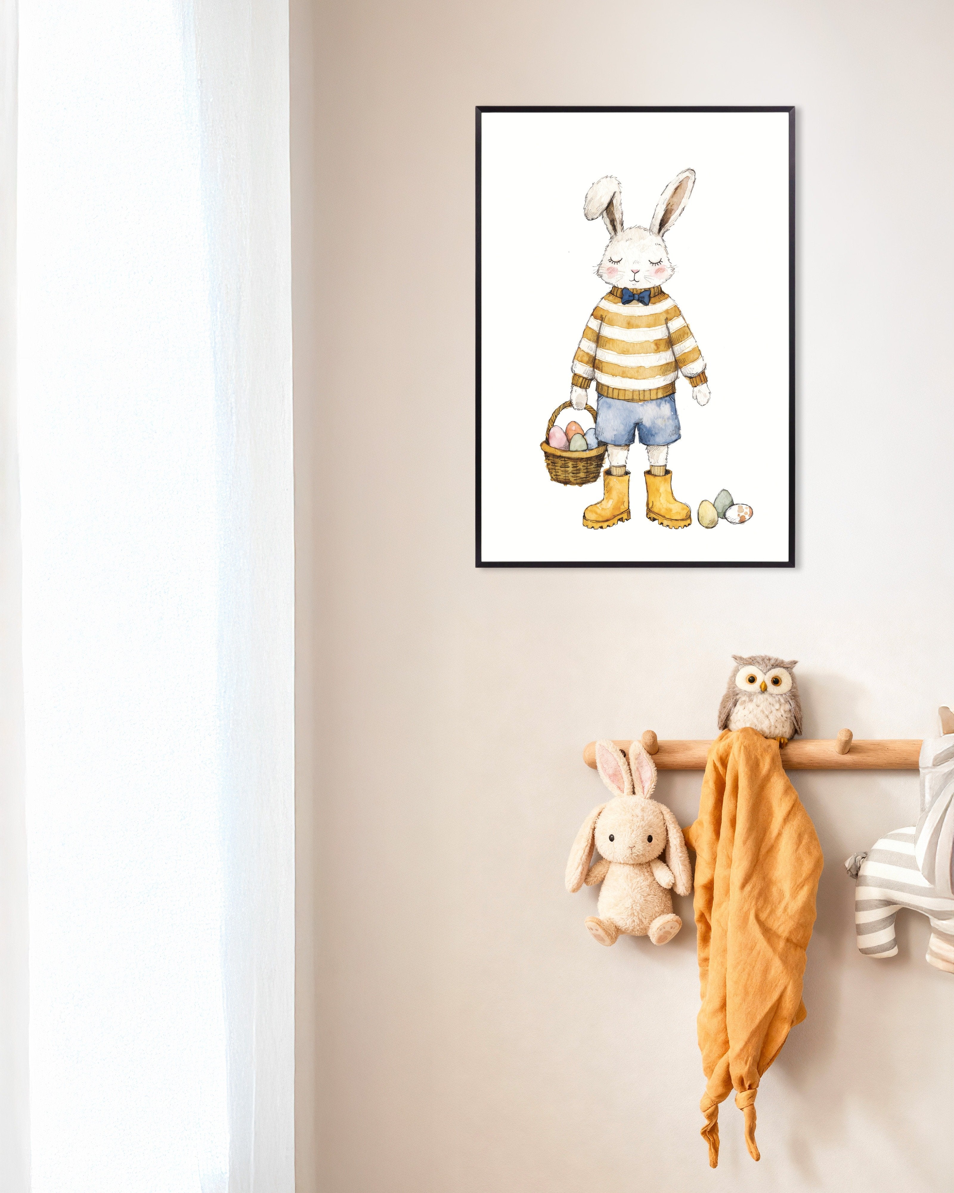 Poster of Easter Bunny with Basket Art Print, with metal frame