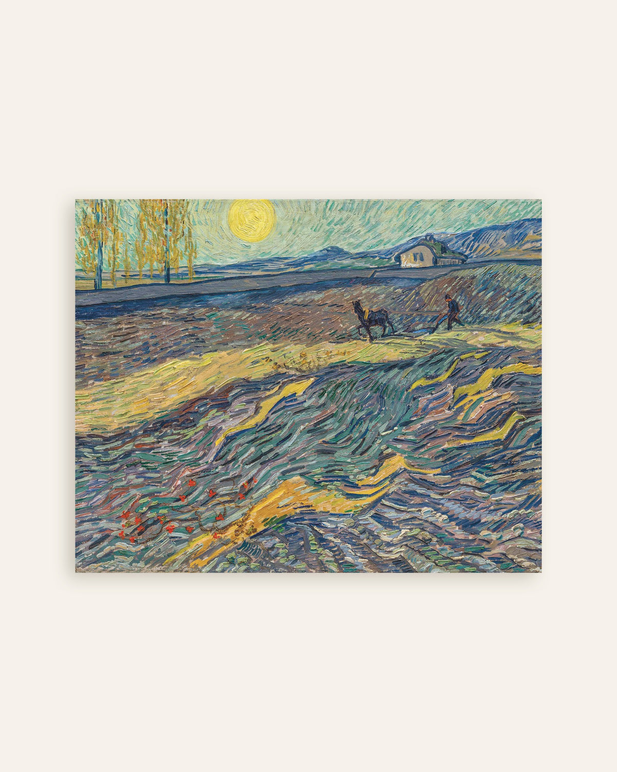 Poster av Inhägnat fält med plöjare (1889) av Vincent van Gogh, miniatyrbild