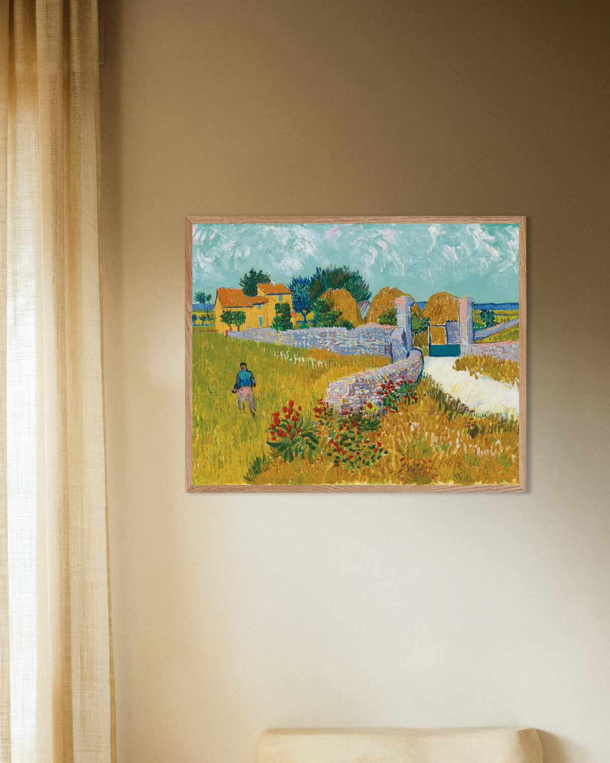 Poster av Bondgård i Provence (1888) av Vincent van Gogh, med ram i naturträ