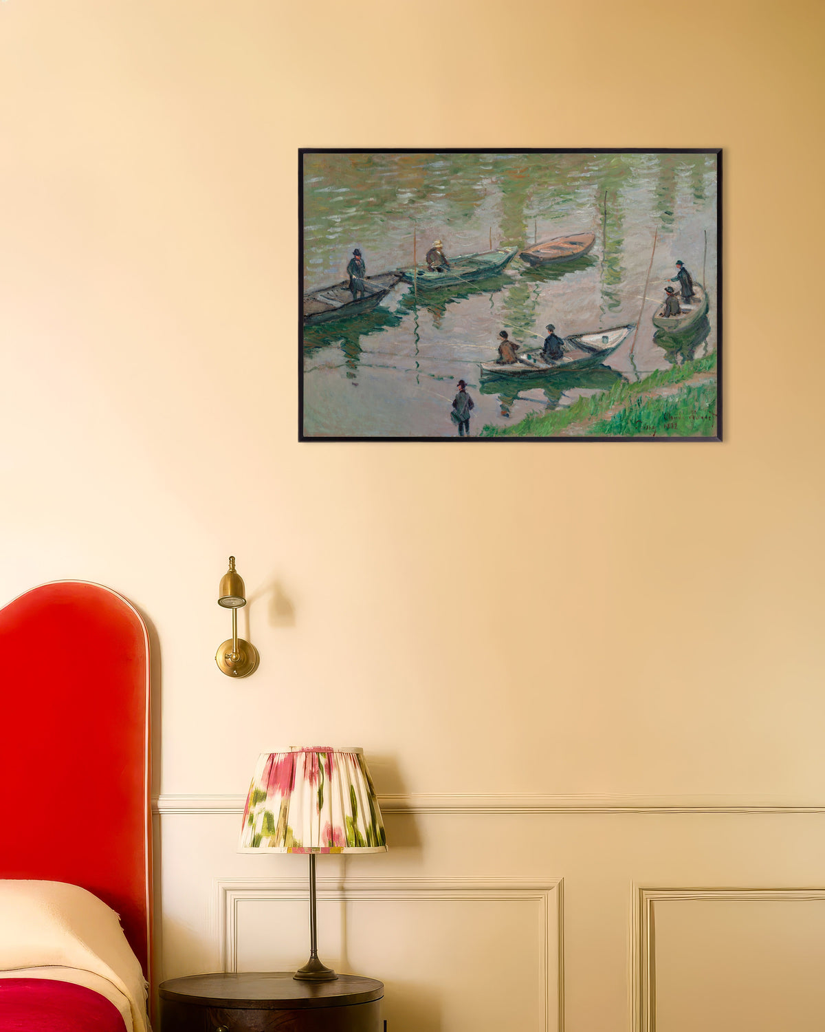 Poster Fiskare på Seine vid Poissy (1882) av Claude Monet med metallram