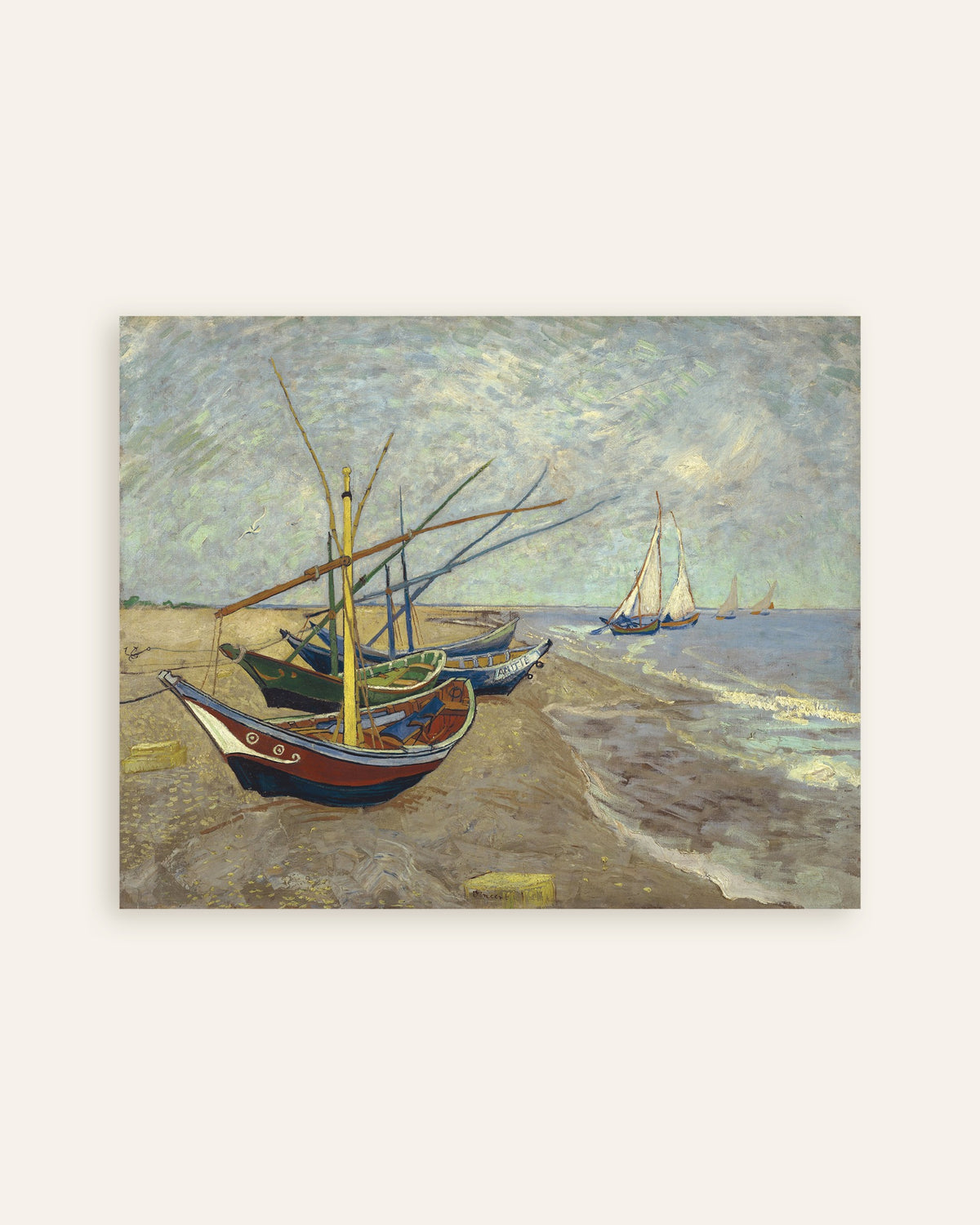 Poster av Fiskebåtar på stranden vid Les Saintes-Maries-de-la-Mer (1888) av Vincent van Gogh, miniatyrbild