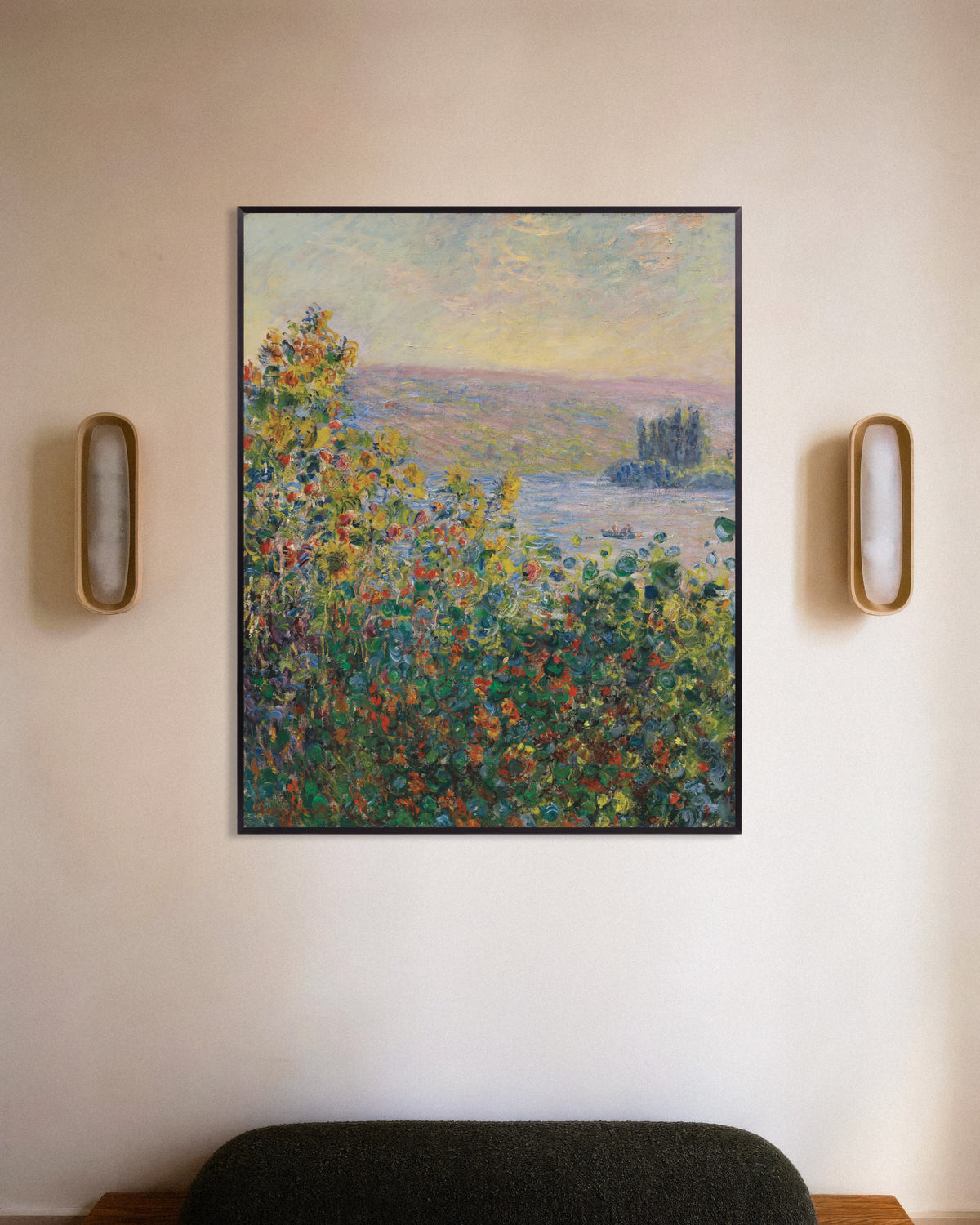 Poster Rabatter i Vétheuil (1881) av Claude Monet med metallram