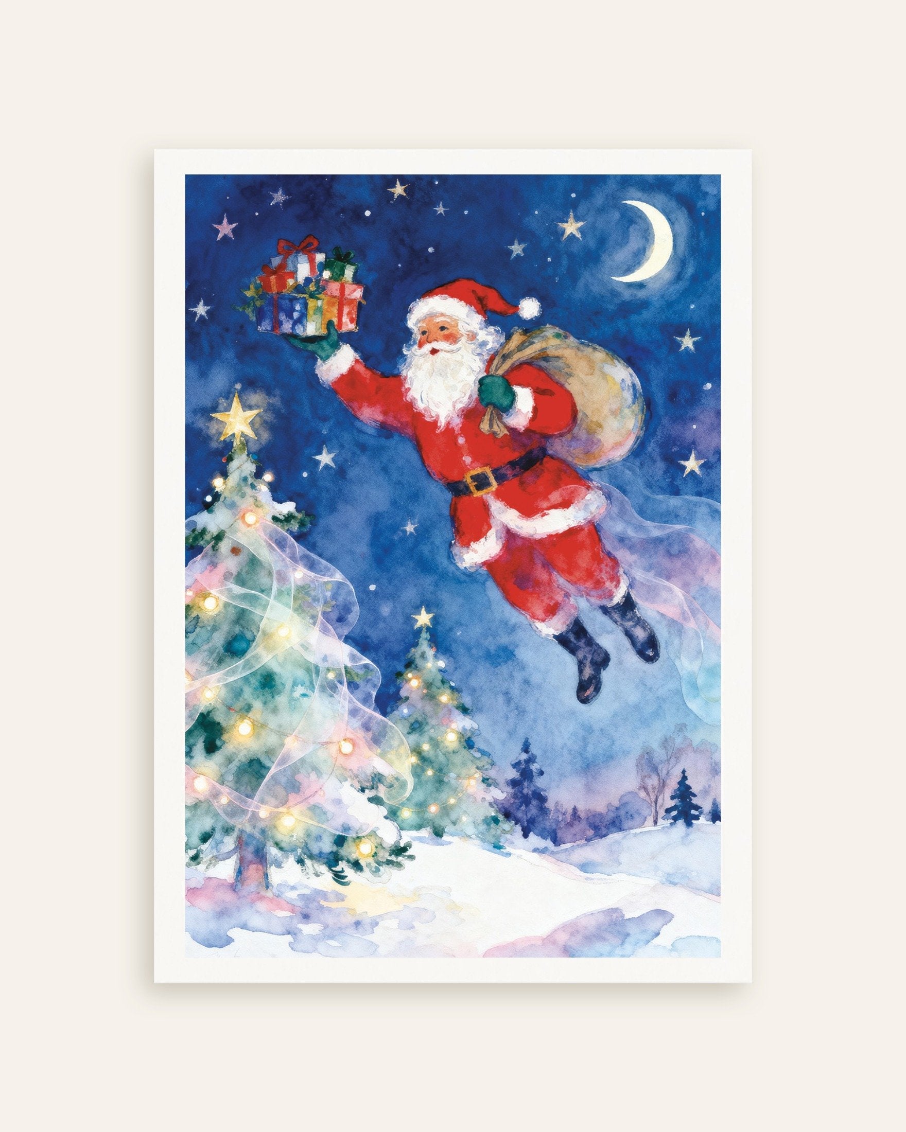 Poster of Flying Santa watercolor poster, thumbnail
