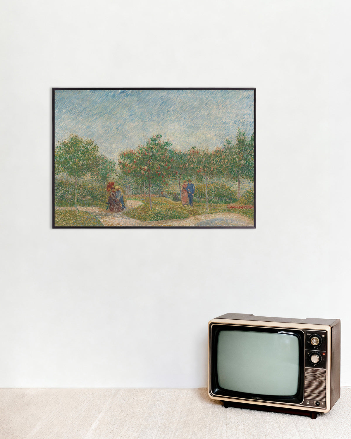 Poster med Trädgård med uppvaktande par, Square Saint-Pierre (1887) av Vincent van Gogh, med metallram