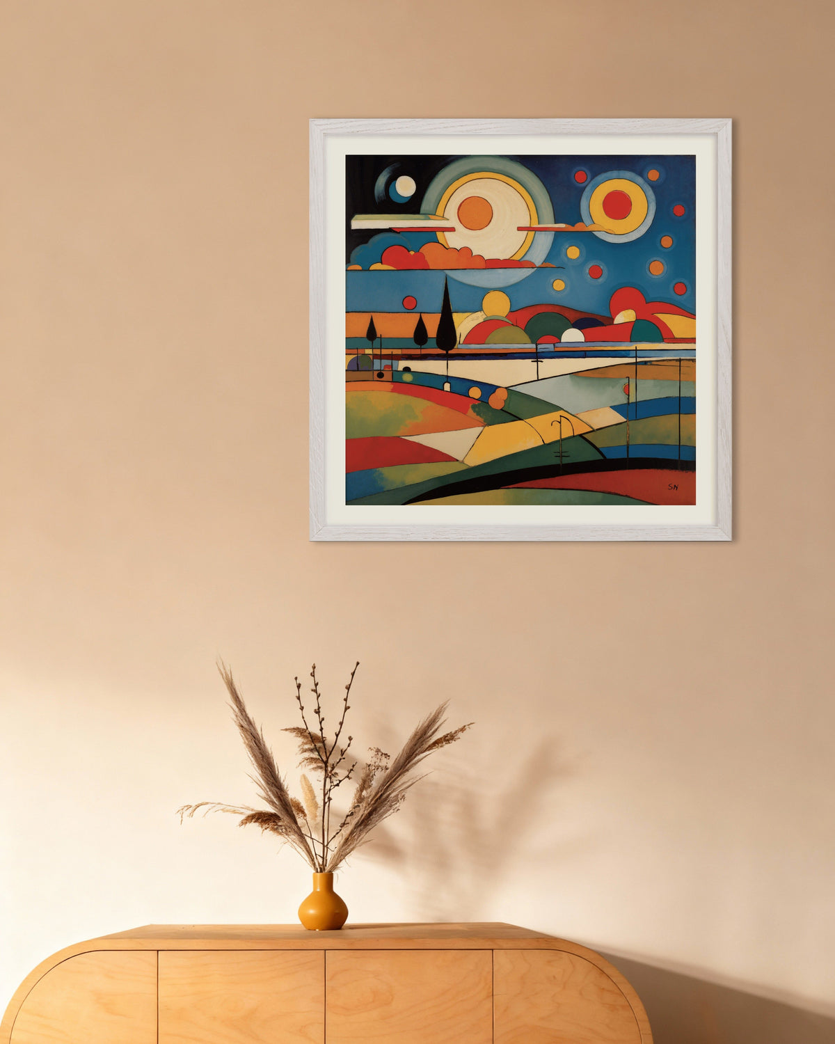 Poster of Geometric abstract art, Sun - Poster, with white wooden frame