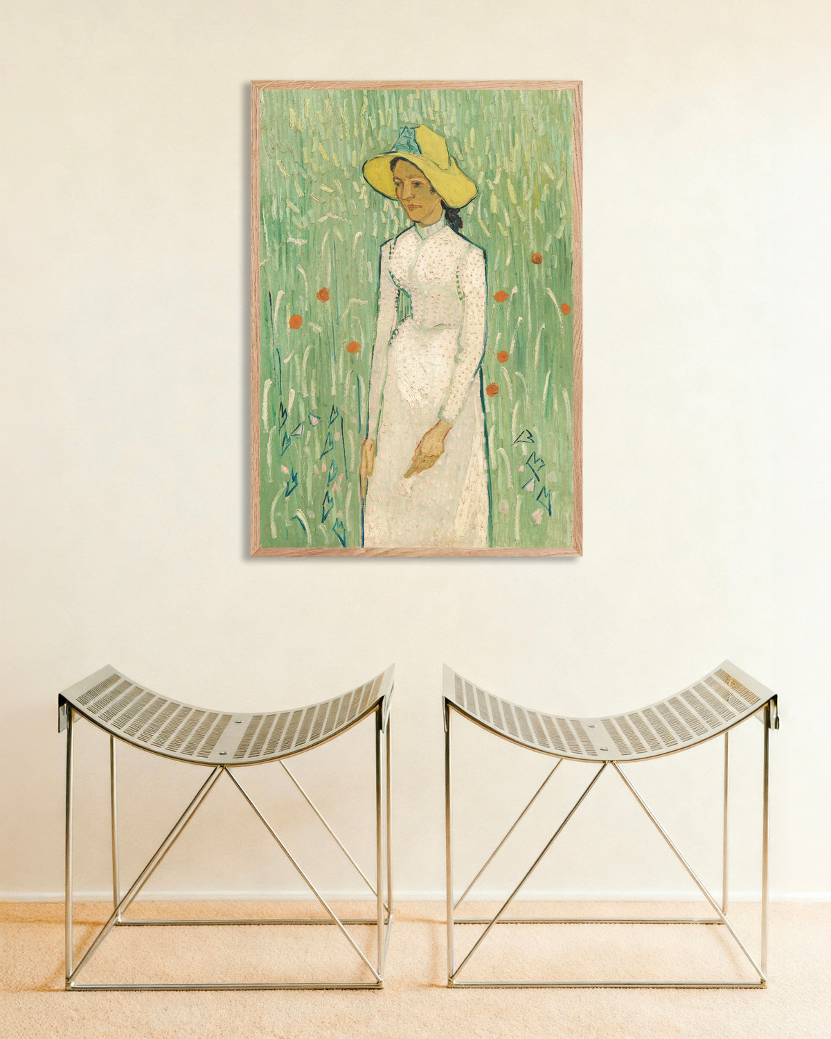Poster med Flicka i vitt (1890) av Vincent van Gogh, med ram i naturträ