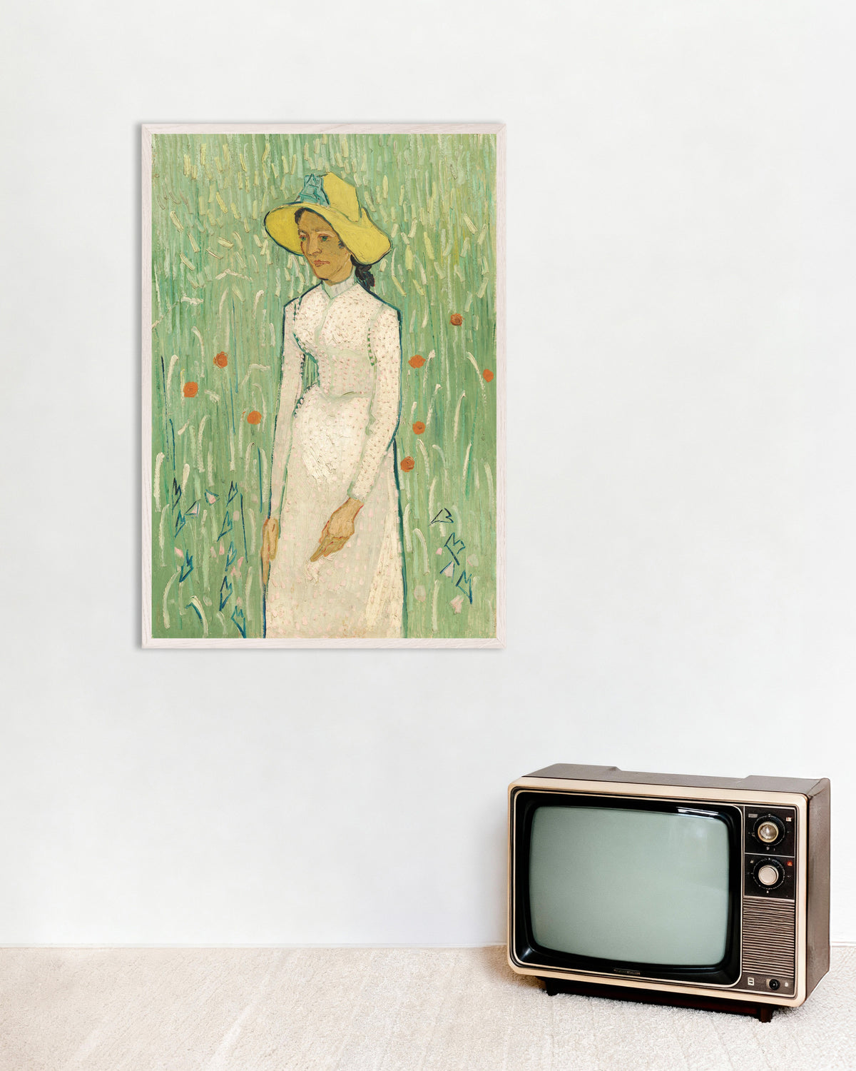 Poster med Flicka i vitt (1890) av Vincent van Gogh, med vit träram