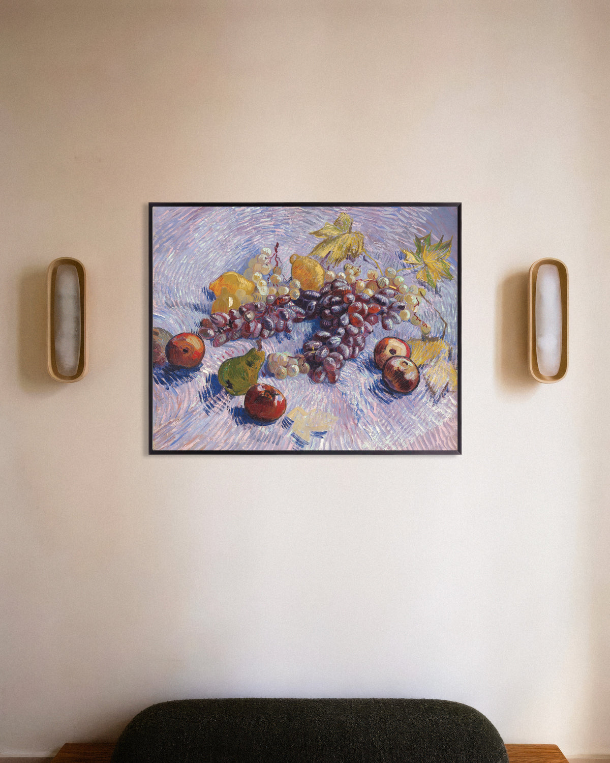 Poster av Druvor, citroner, päron och äpplen (1887) av Vincent van Gogh, med metallram