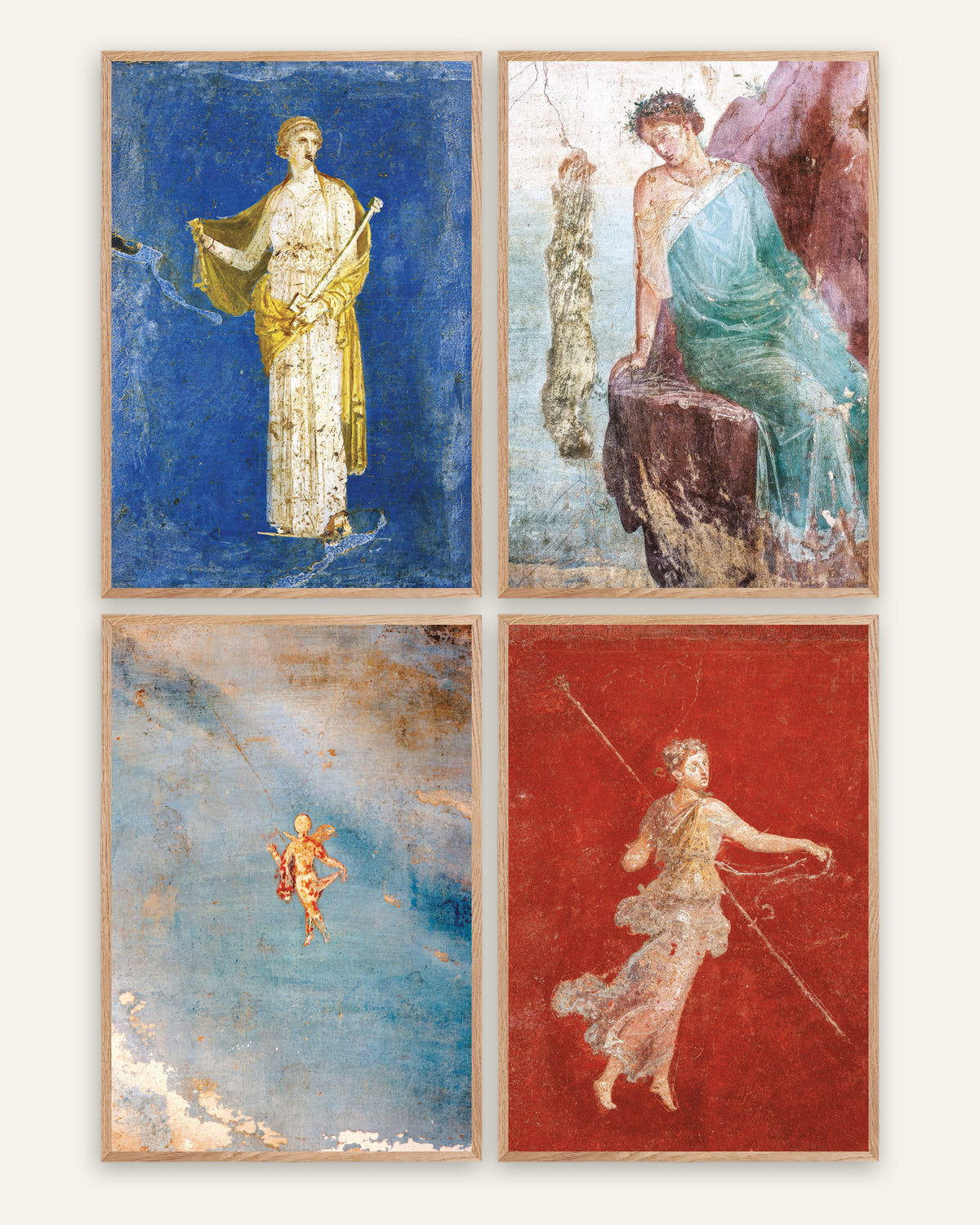 Romerska freskoposters, set med 4: Medea, Ikaros, Psyche och menad, i ramar av naturek