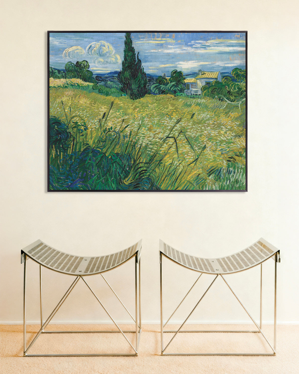 Poster med Grönt vetefält med cypress (1889) av Vincent van Gogh, med metallram
