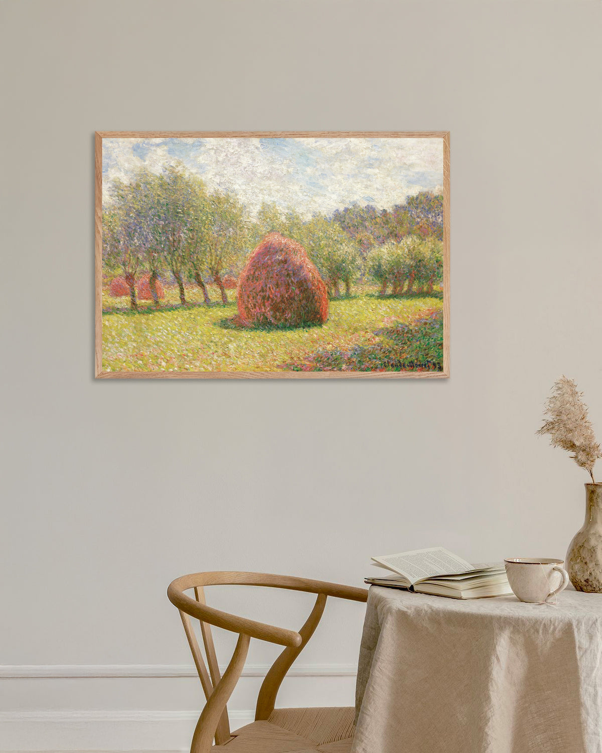 Poster Höstackar i Giverny (1893) av Claude Monet med ram i naturträ