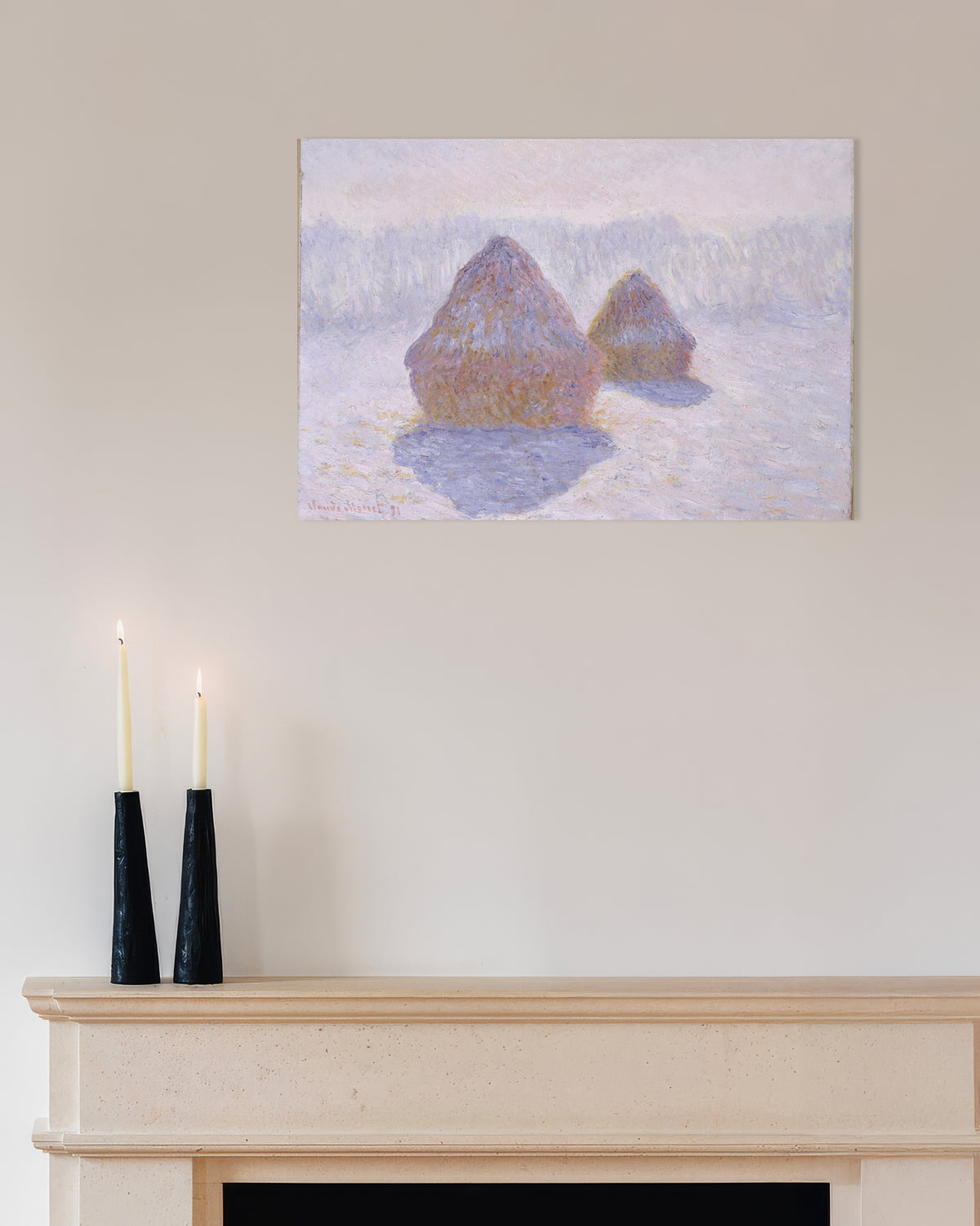 Poster Sädesstackar, snö och sol (1891) av Claude Monet