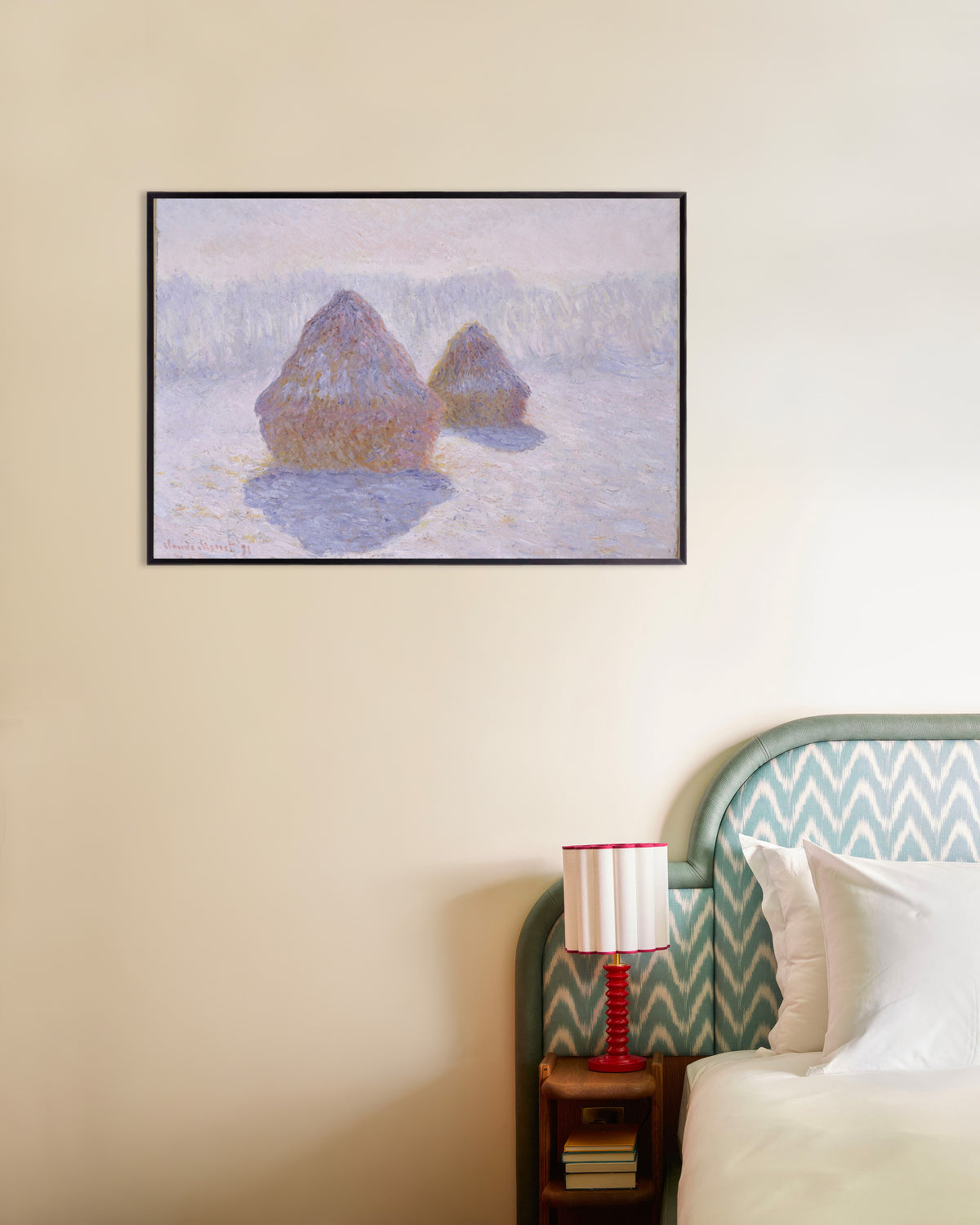 Poster Sädesstackar, snö och sol (1891) av Claude Monet med metallram