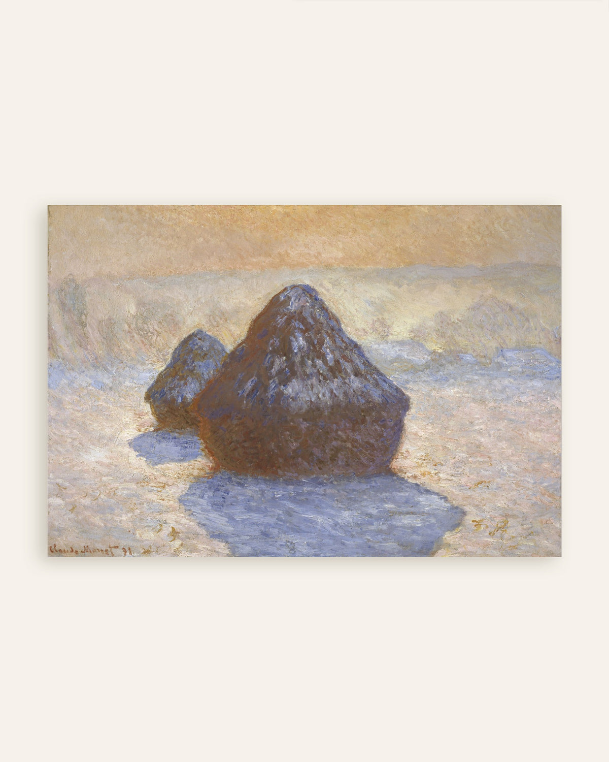 Poster Sädesstackar, snöeffekt (1891) av Claude Monet, miniatyr
