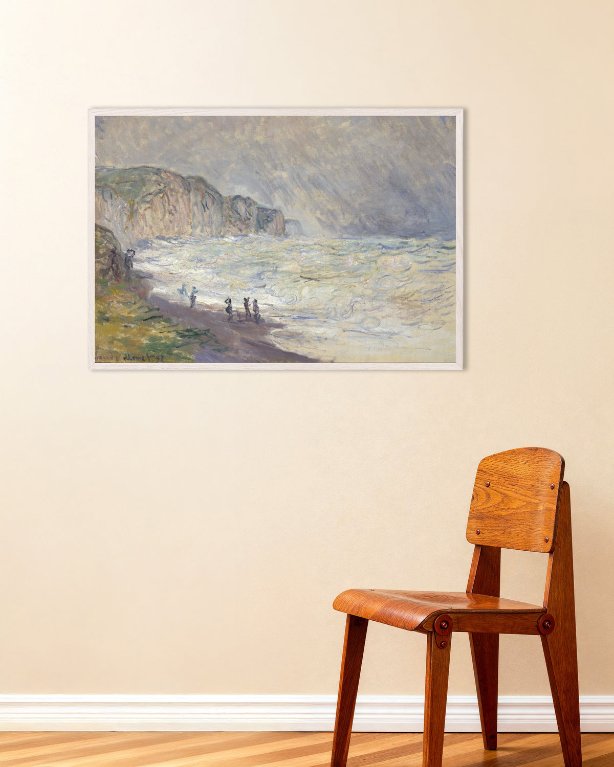 Poster Grov sjö vid Pourville (1897) av Claude Monet med vit träram
