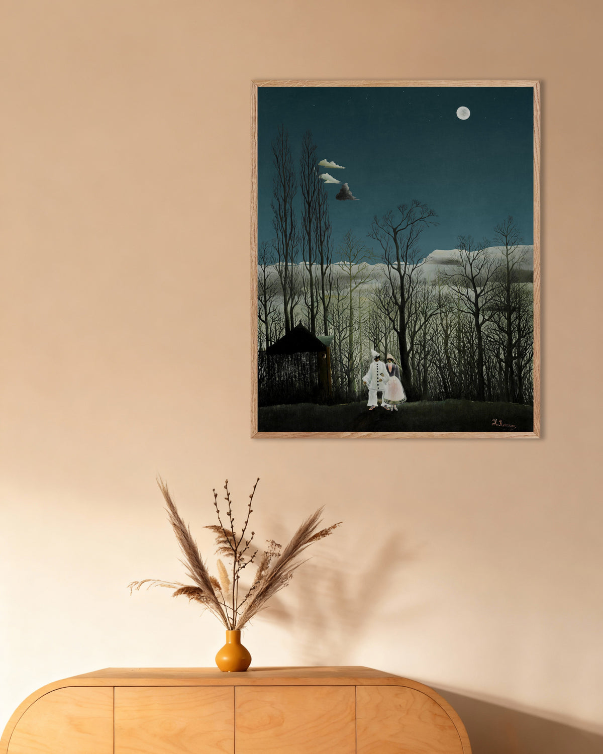 Poster med Henri Rousseau – En karnevalskväll (detalj), med ram i naturträ