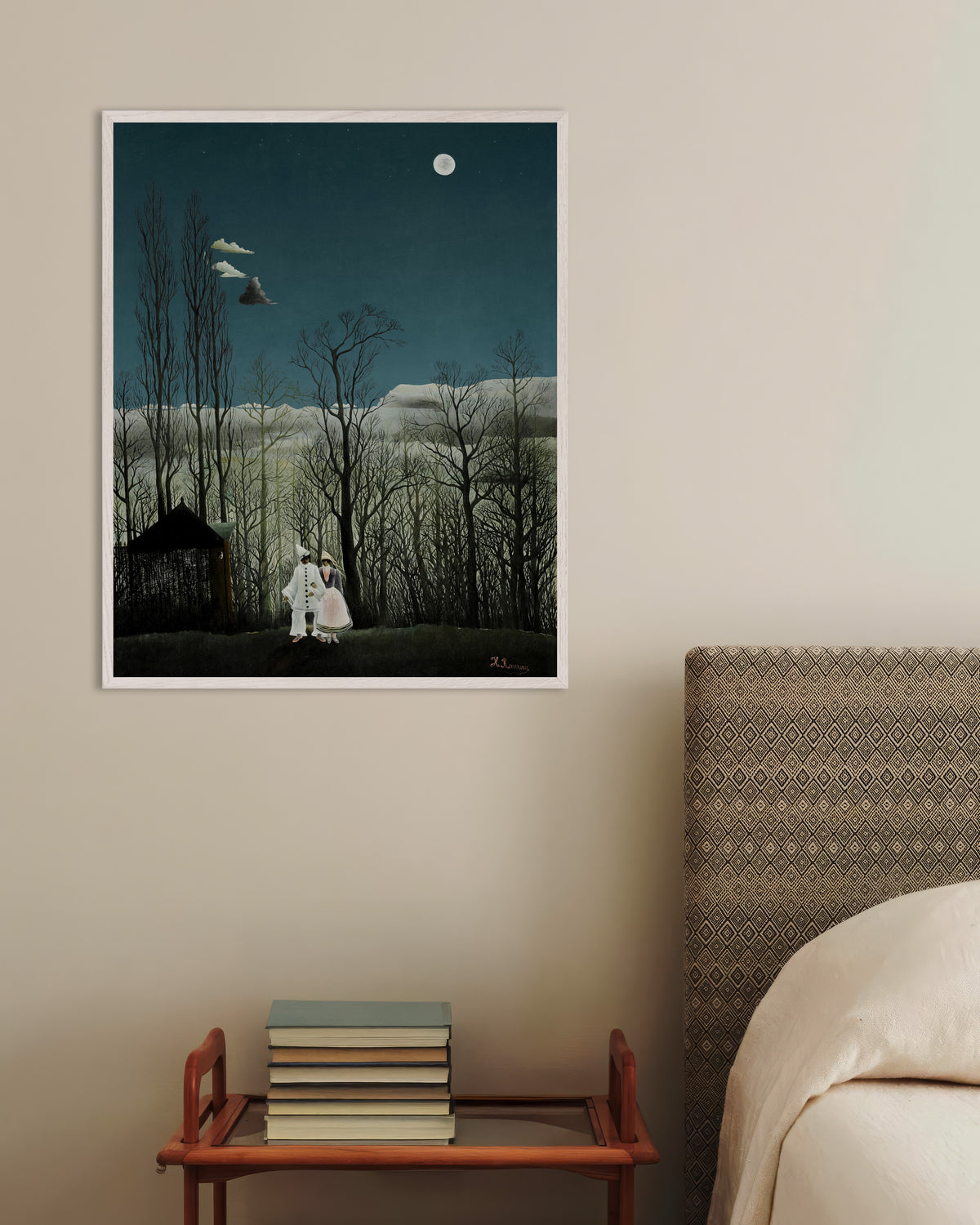 Poster med Henri Rousseau – En karnevalskväll (detalj), med vit träram