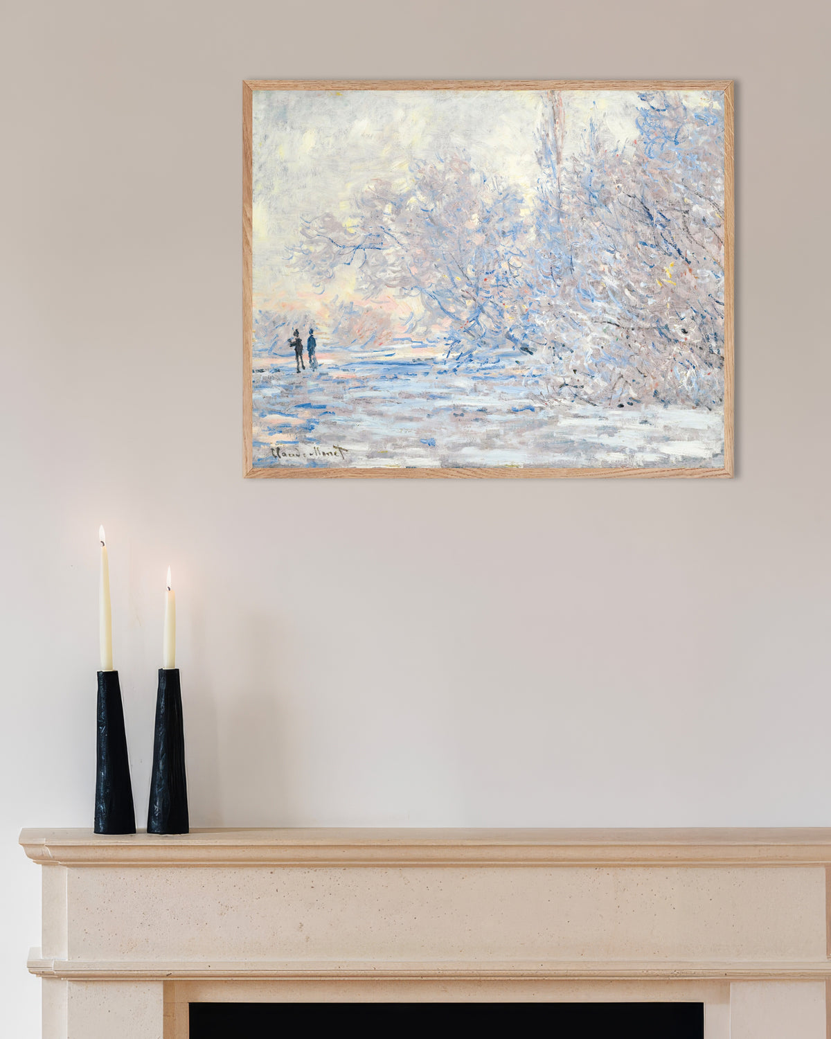 Poster Rimfrost i Giverny (1885) av Claude Monet med ram i naturträ