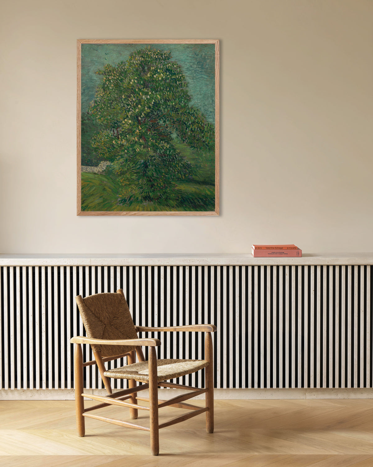 Poster med Hästkastanj i blom (1887) av Vincent van Gogh, med ram i naturträ