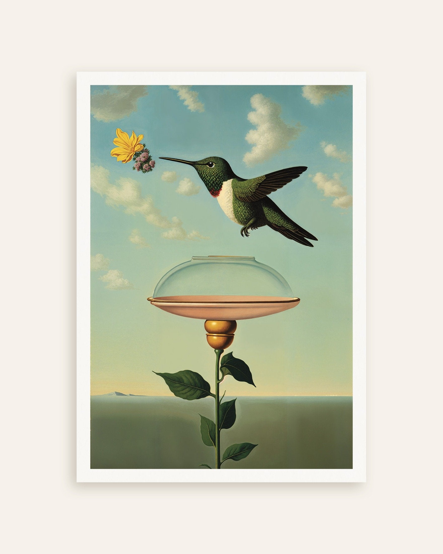 Poster of Hummingbird and Glass Cloche, A Magritte Homage, thumbnail