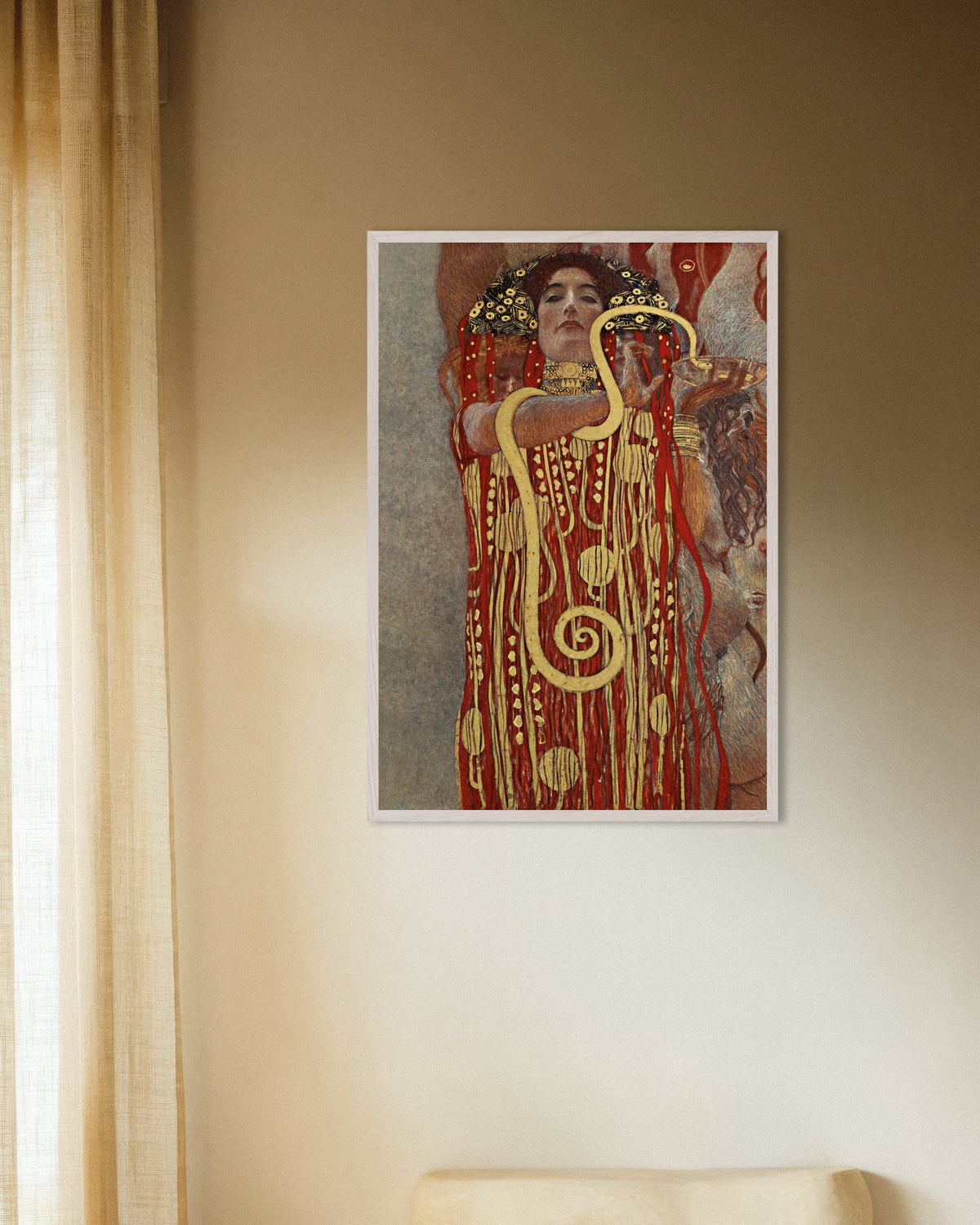 Poster Hygieia, detalj ur Medicinen (1907) av Gustav Klimt med vit träram