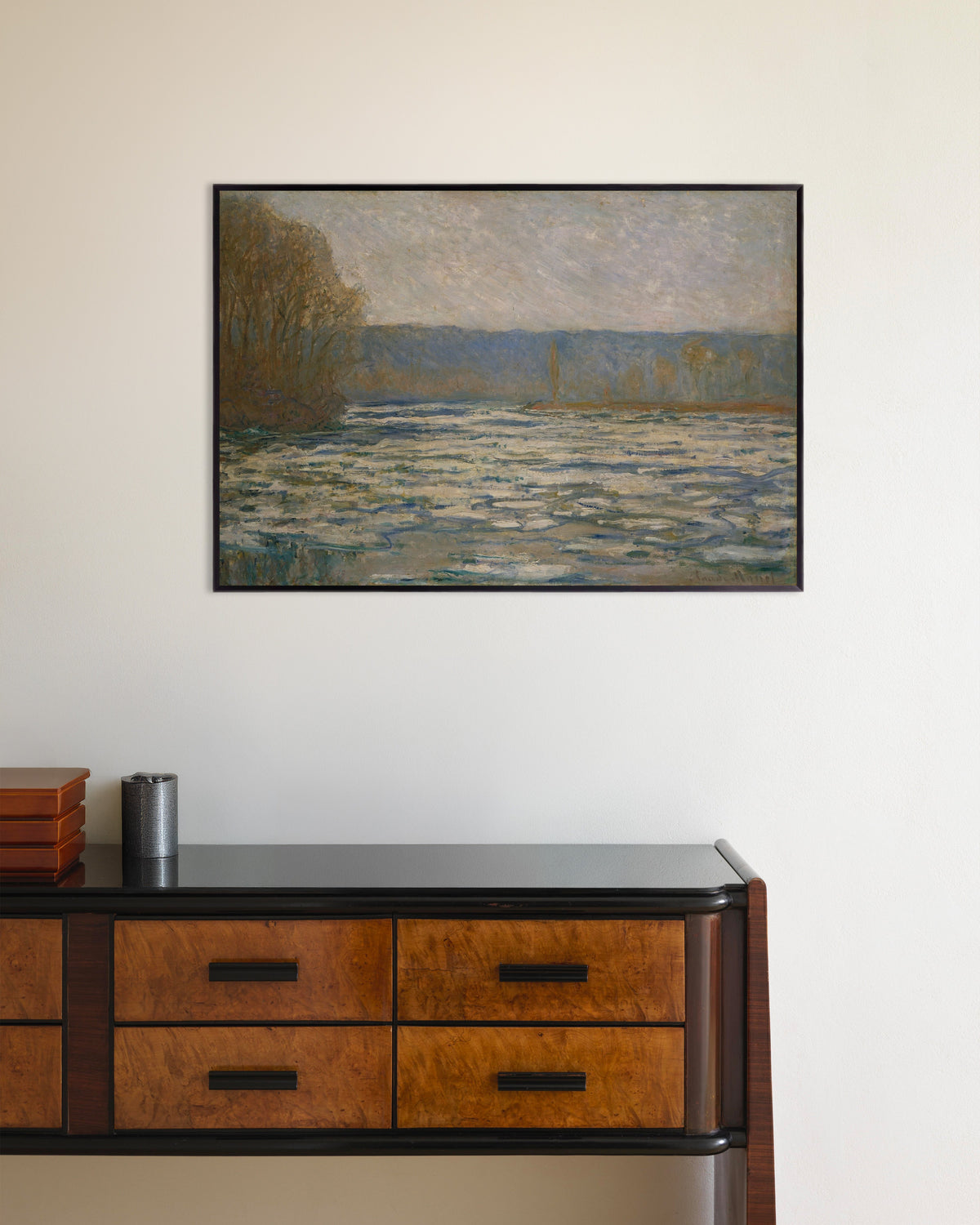 Poster Islossning på Seine nära Bennecourt (1893) av Claude Monet med metallram