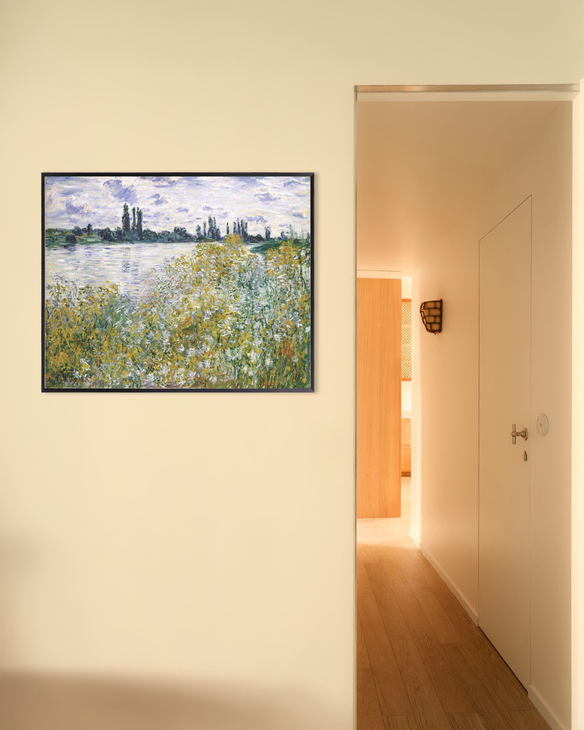 Poster Blomsterön vid Vétheuil (1880) av Claude Monet med metallram