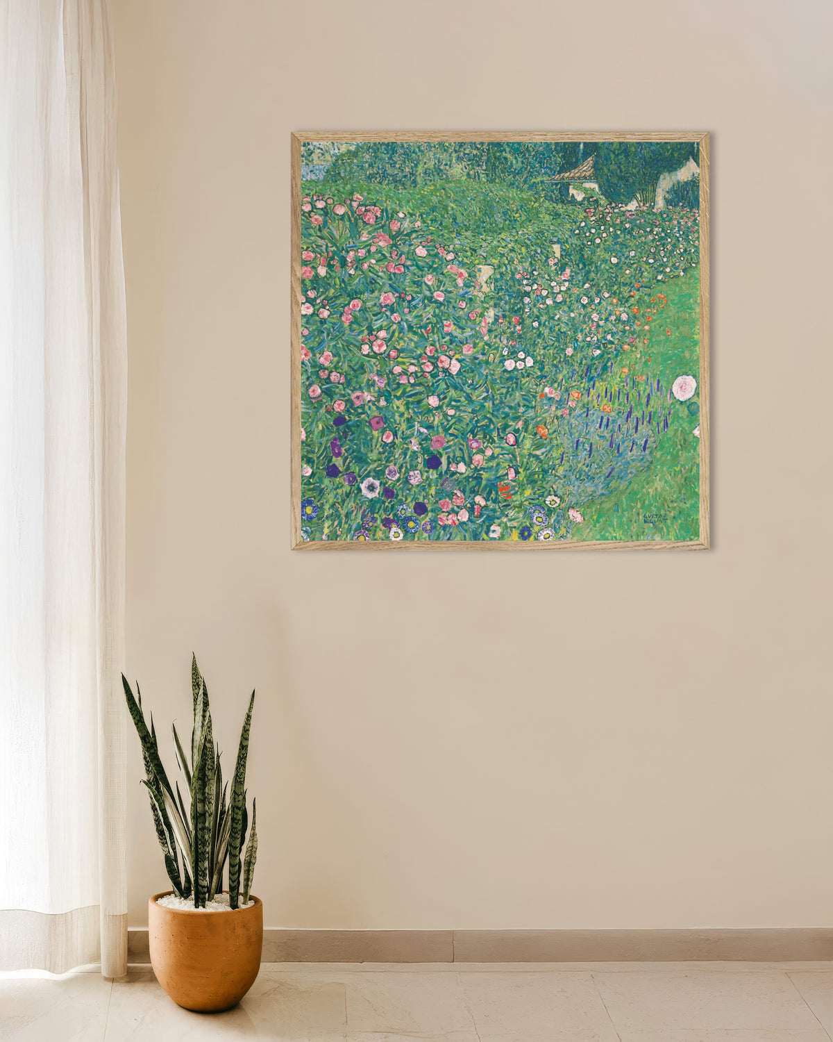 Poster Italienskt trädgårdslandskap (1913) av Gustav Klimt med ram i naturträ