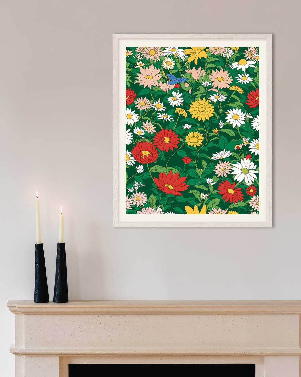 Poster med Japansk animationsstudio, blommor, med vit träram
