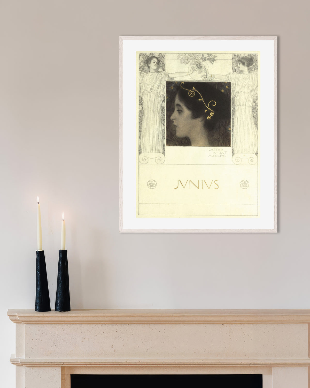 Poster Junius (1896) av Gustav Klimt med vit träram