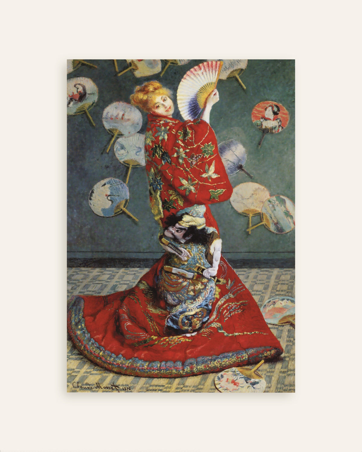 Poster La Japonaise, Camille Monet i japansk dräkt (1876) av Claude Monet, miniatyr