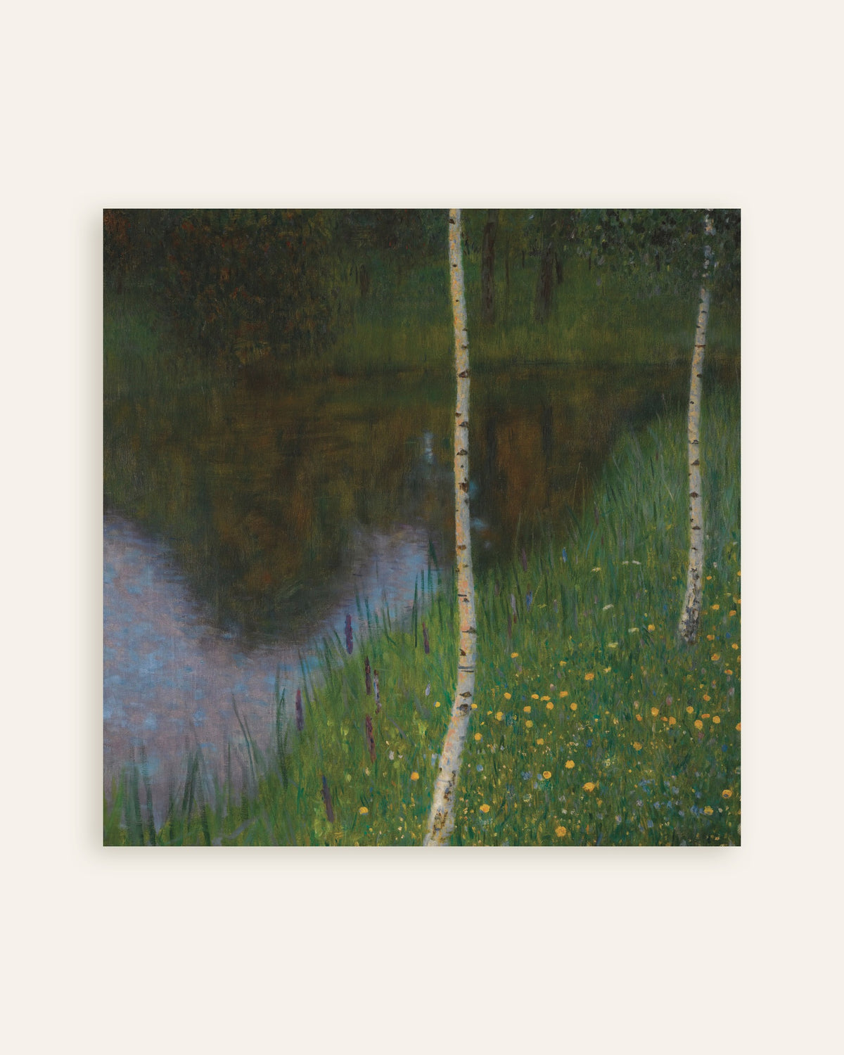 Poster Sjöstrand med björkar (ca 1901) av Gustav Klimt, miniatyr