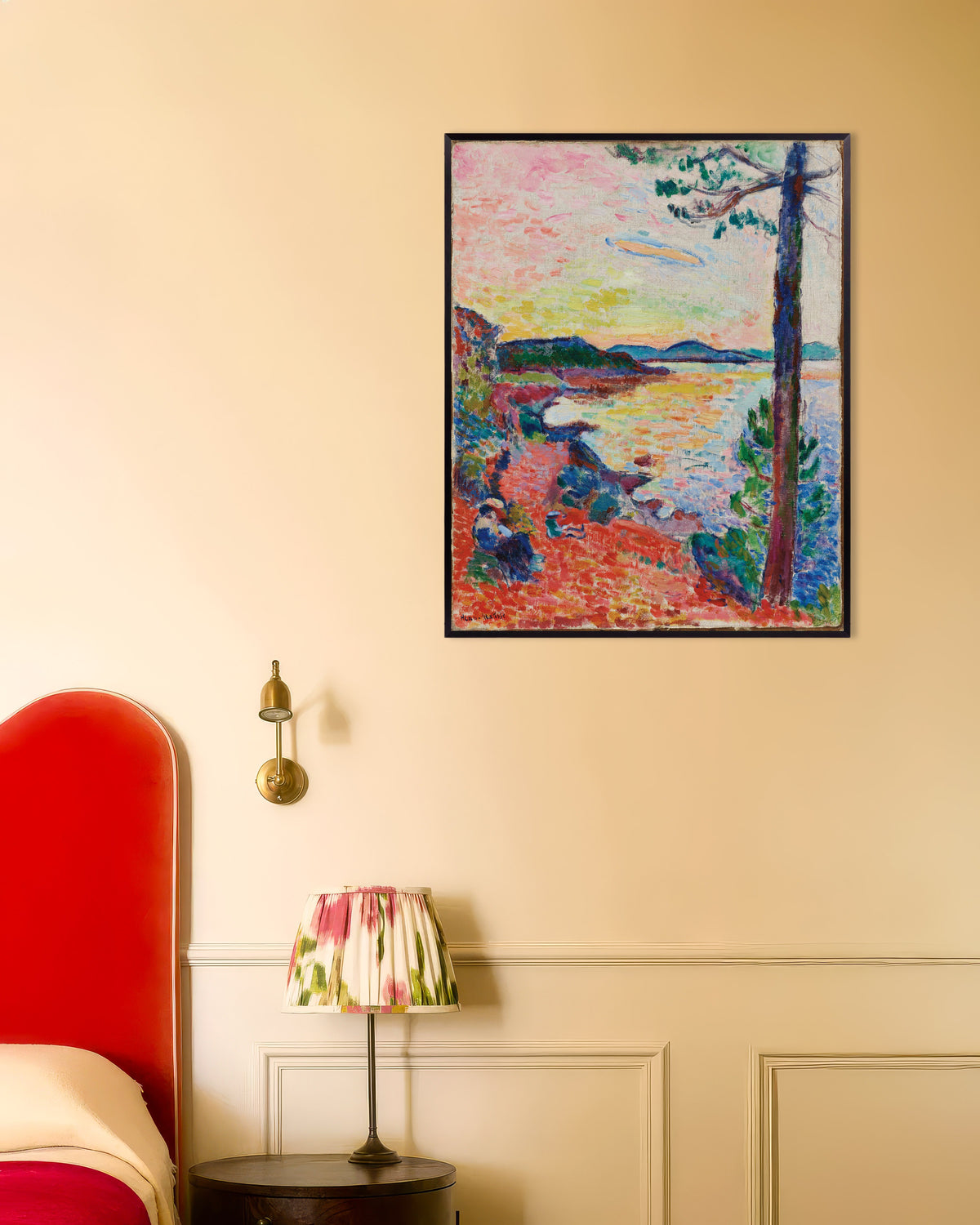 Poster av Le Goûter, Saint-Tropezbukten (1904) av Henri Matisse, med metallram