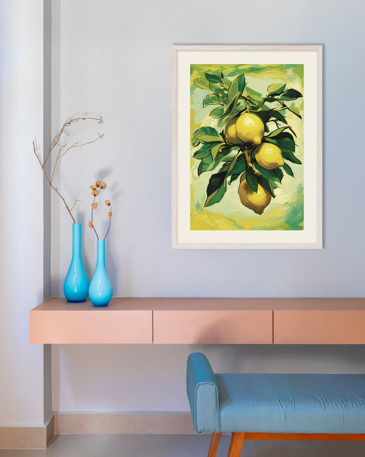 Poster med Citroner från Sorrento, med vit träram