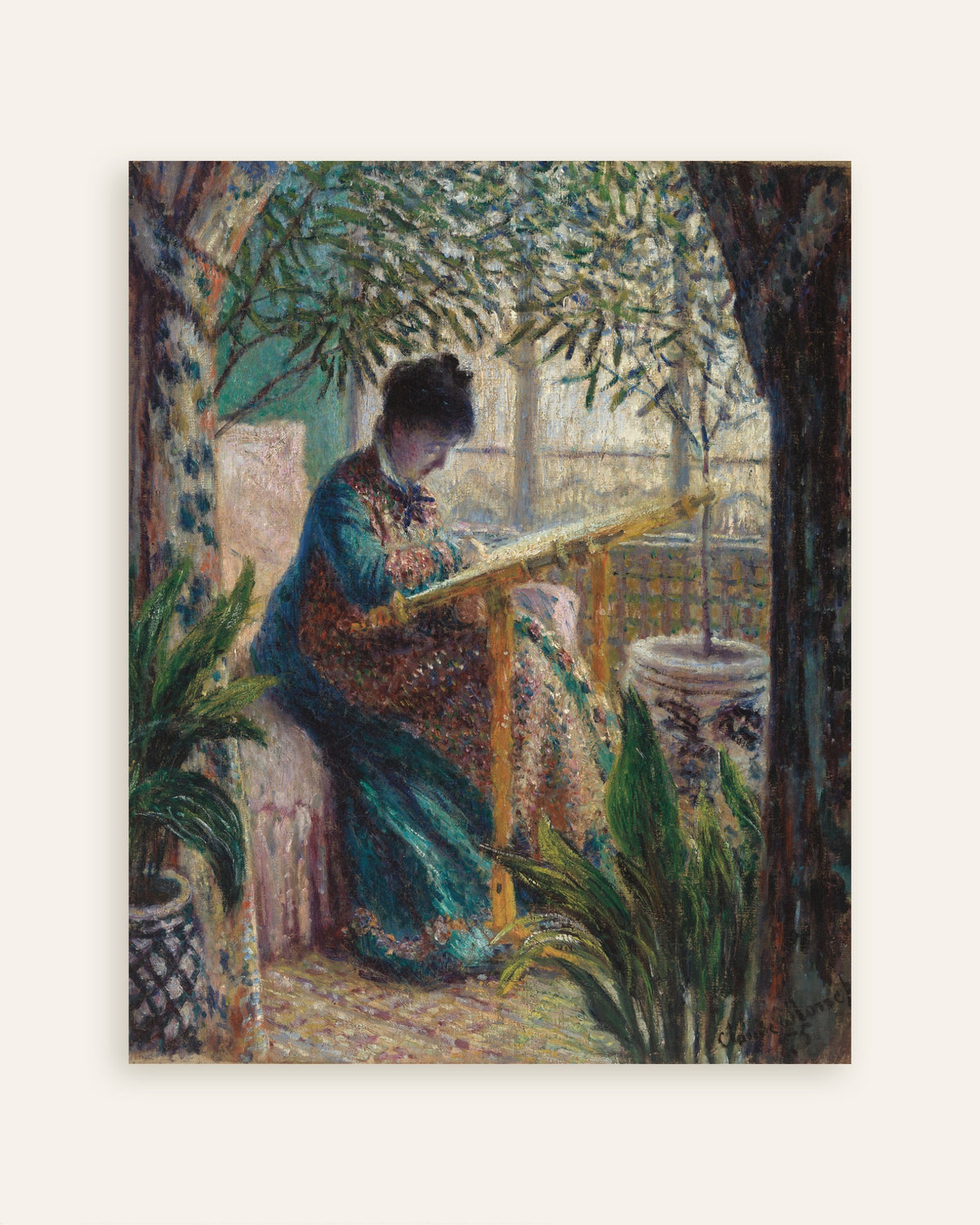 Poster Madame Monet broderar (1875) av Claude Monet, miniatyr