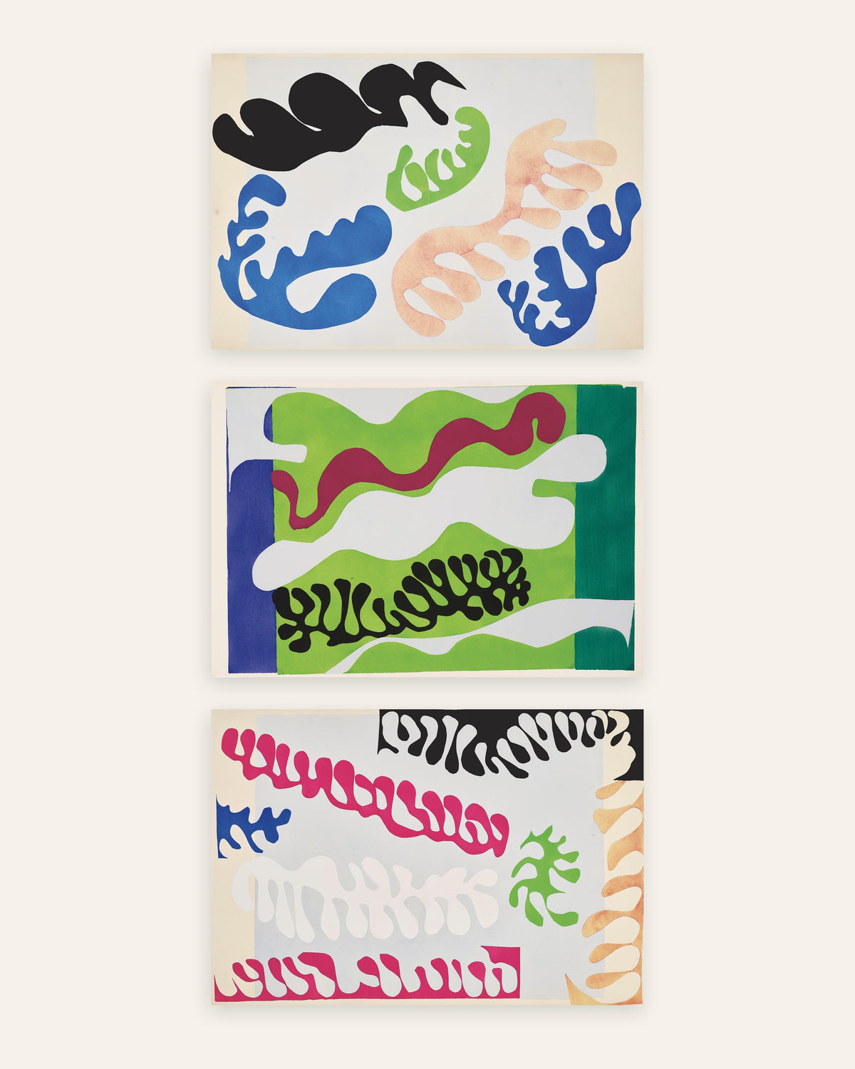 Matisse Jazz-posters, set med 3: Lagunen i blått, grönt och rosa, utan ram