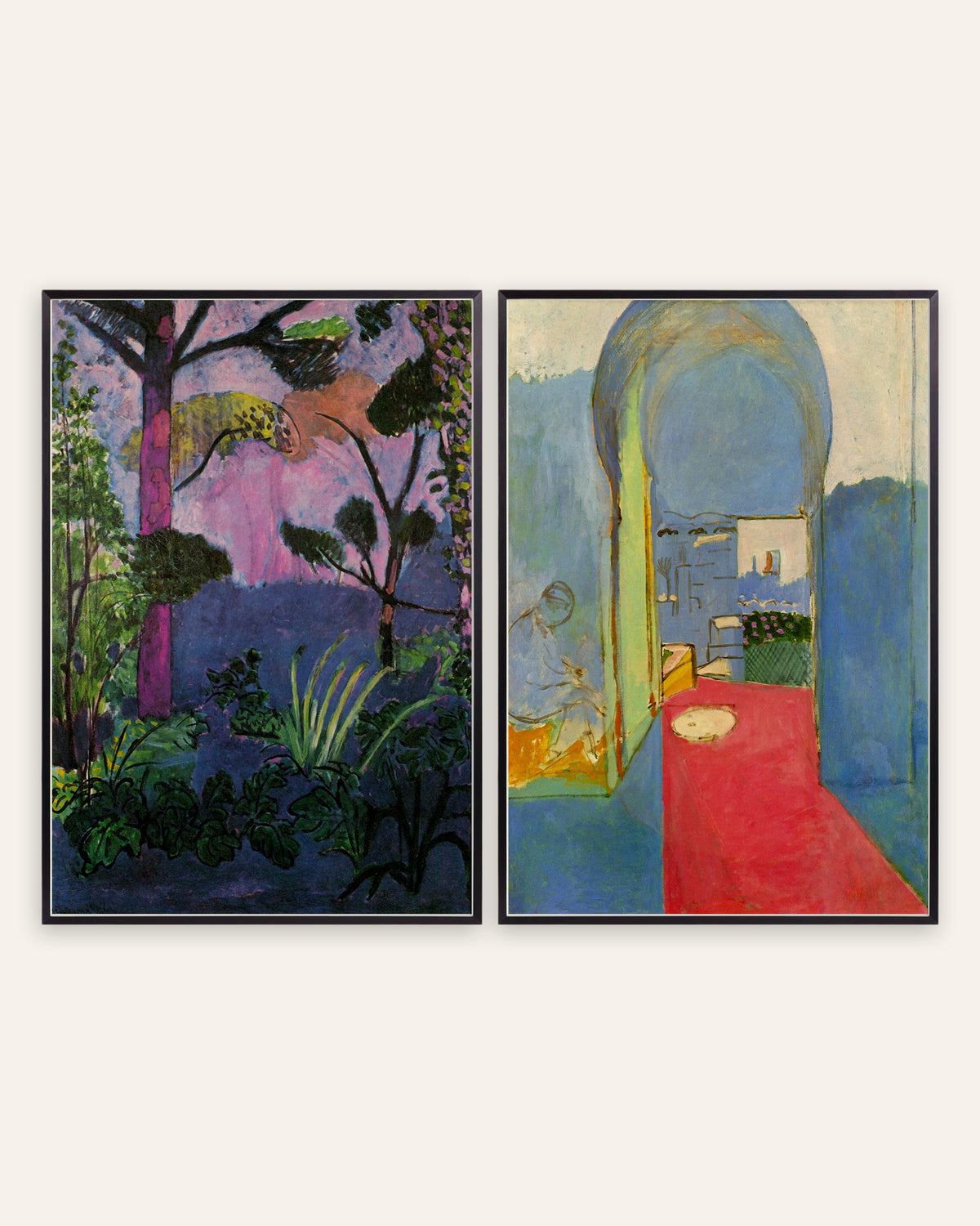 Matisse-posters, set med 2: Marockanskt landskap (Akantus) och Ingången till kasban, i svarta metallramar