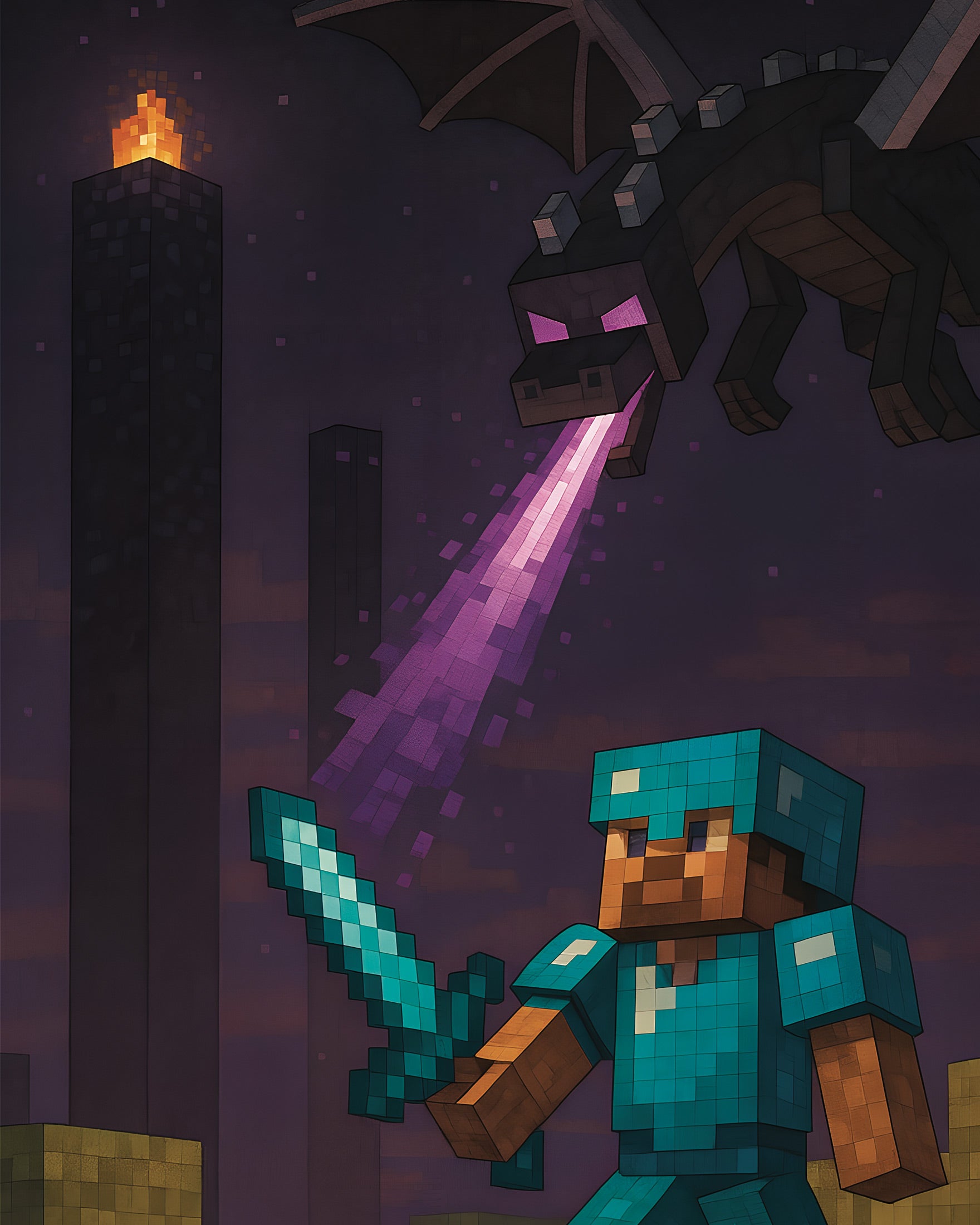 Minecraft Ender Dragon Battle – riddare mot drake poster
