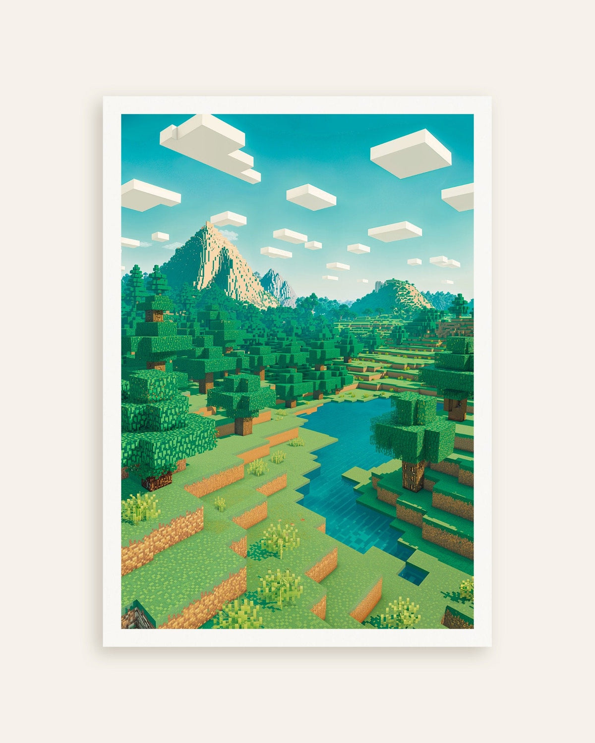 Pixelvärld, poster med bergslandskap, pixelkonstposter för fans, miniatyr