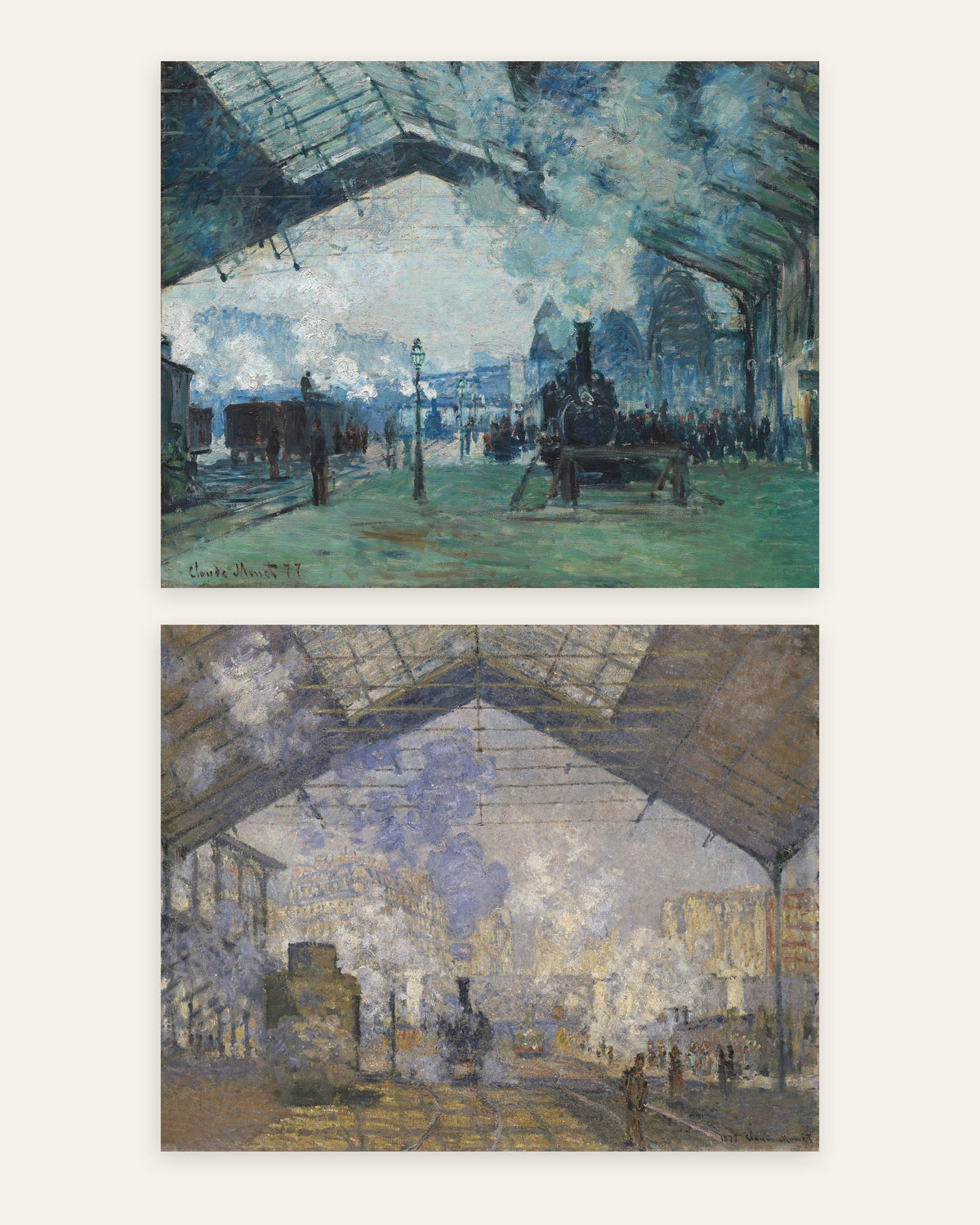Monet Gare Saint-Lazare posters, set med 2: ånga och tåg, utan ram