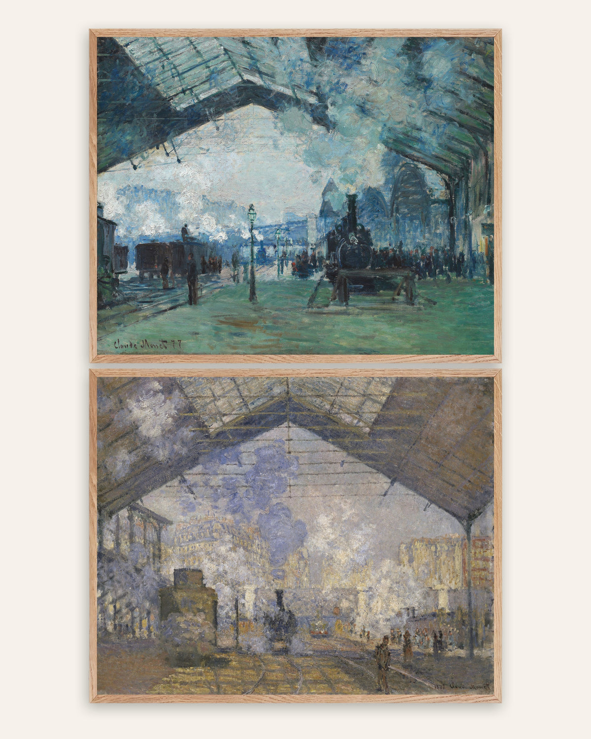 Monet Gare Saint-Lazare posters, set med 2: ånga och tåg, i ramar av naturek
